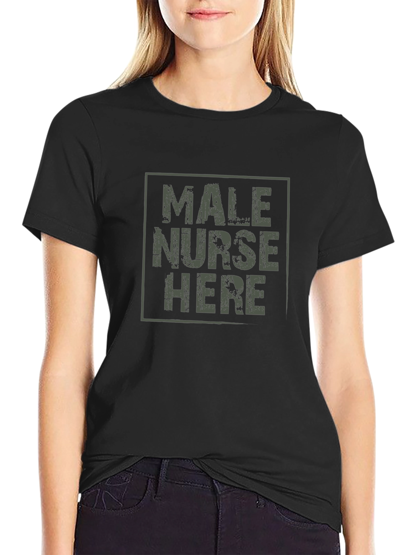 Male Nurse Here Black T-Shirt