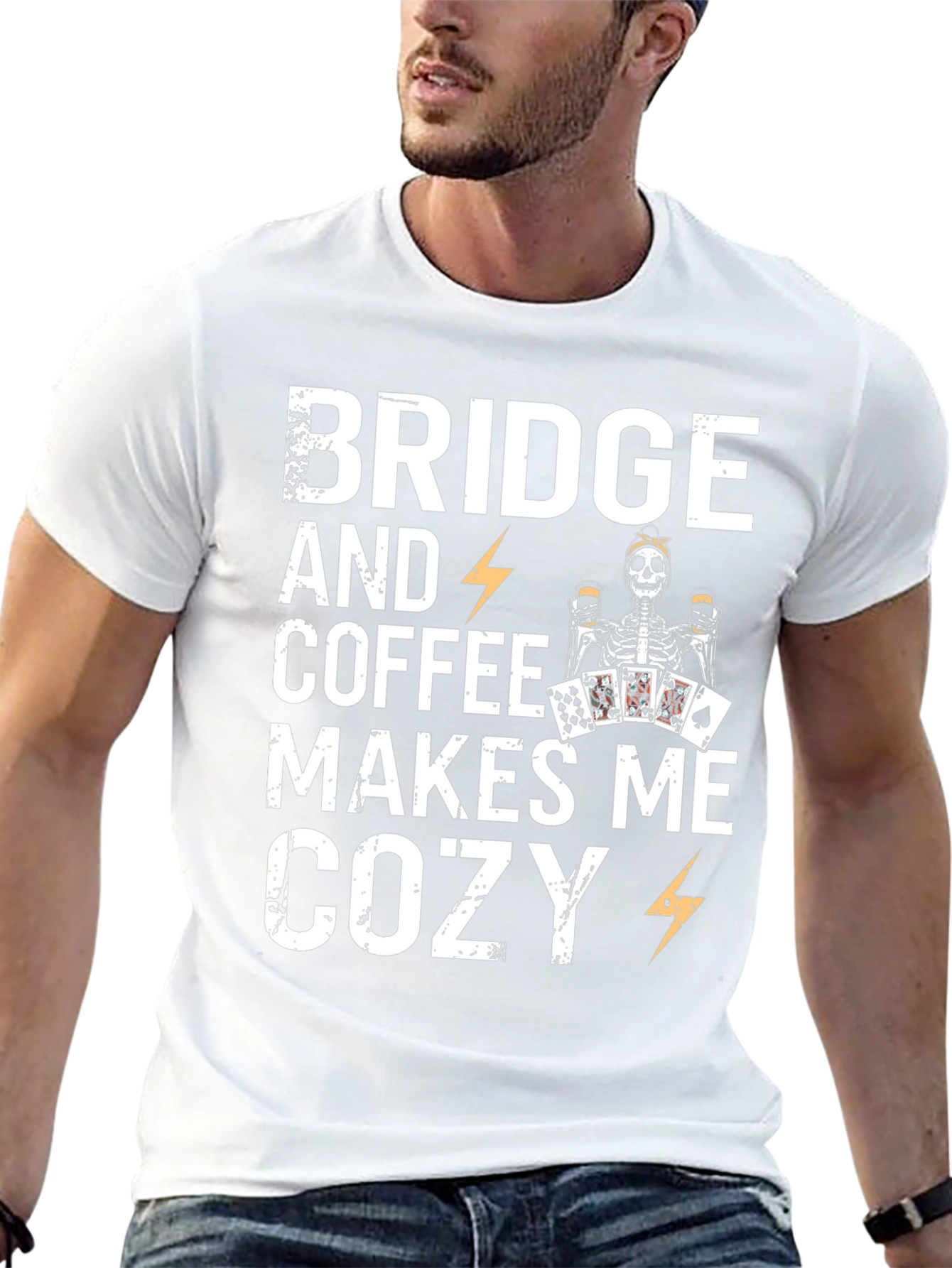 Bridge & Coffee T-Shirt - Cozy Skeleton Design