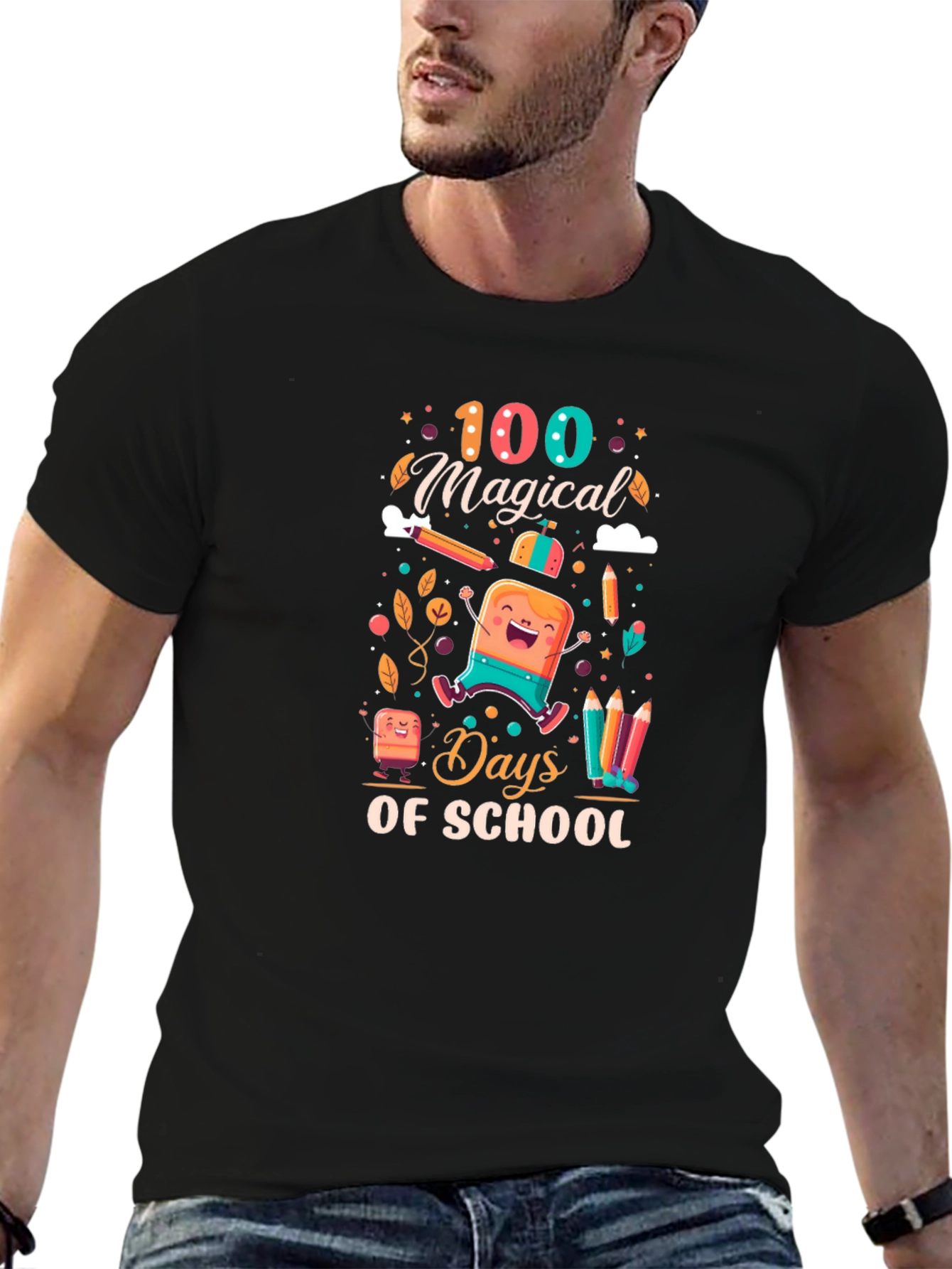 100 Magical Days of School Black T-Shirt