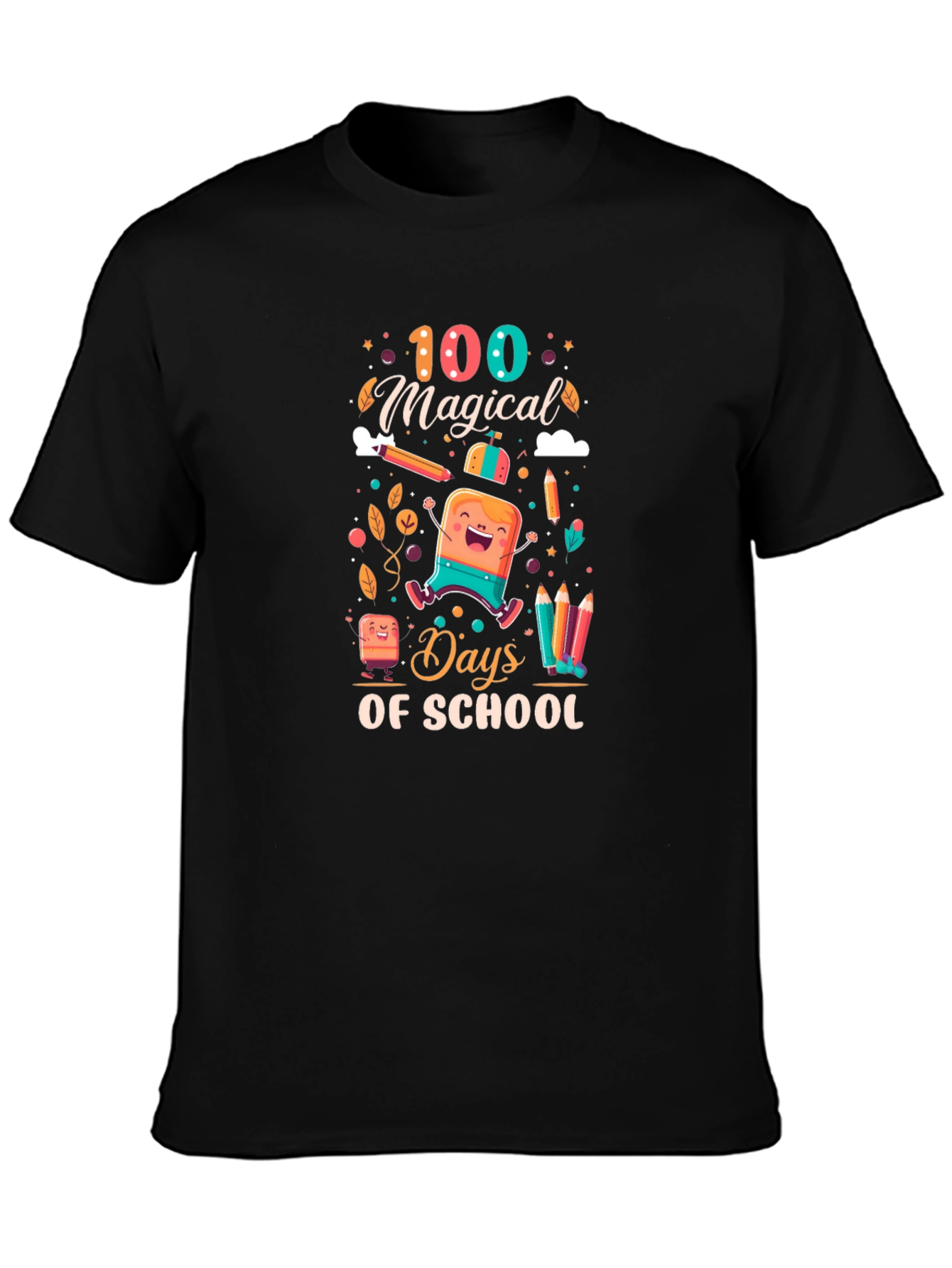 100 Magical Days of School Black T-Shirt