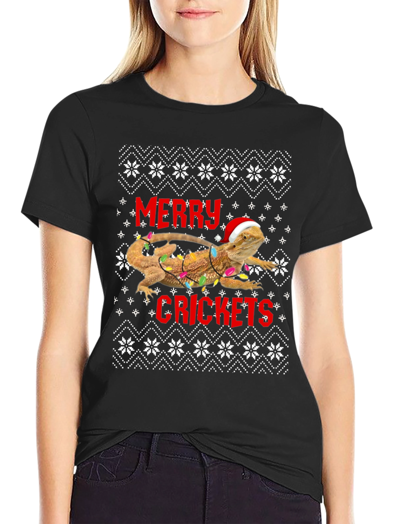 Merry Crickets Lizard Christmas Graphic Tee