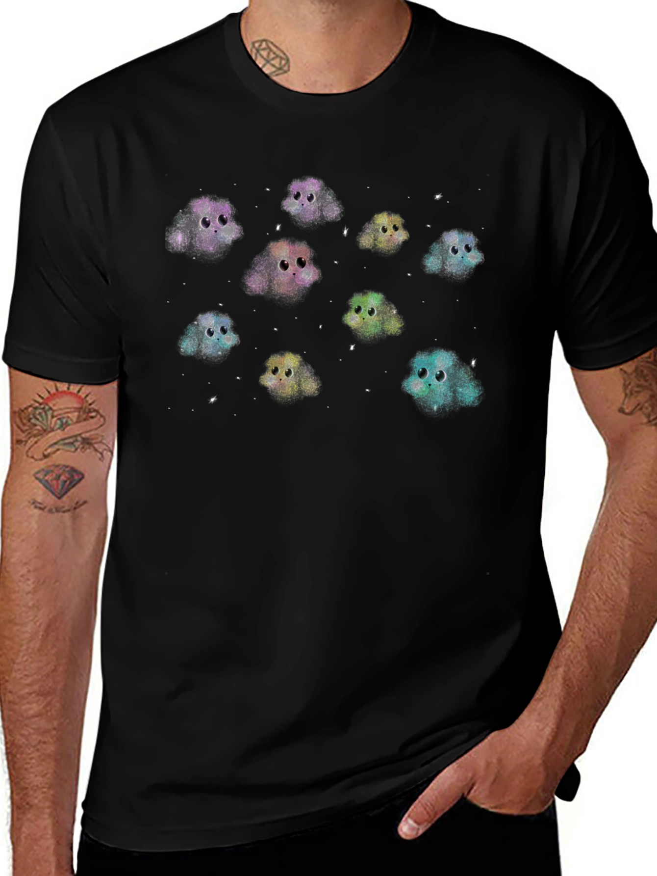 Cute Monster Character Graphic Black T-Shirt
