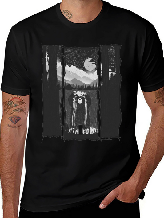 Mystic Forest Bear Graphic Tee - Black