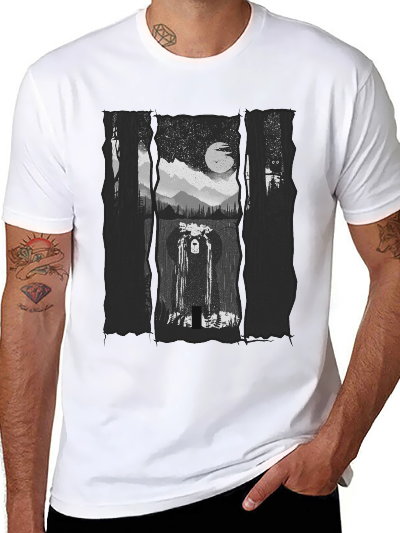 Mystic Forest Bear Graphic Tee - Black