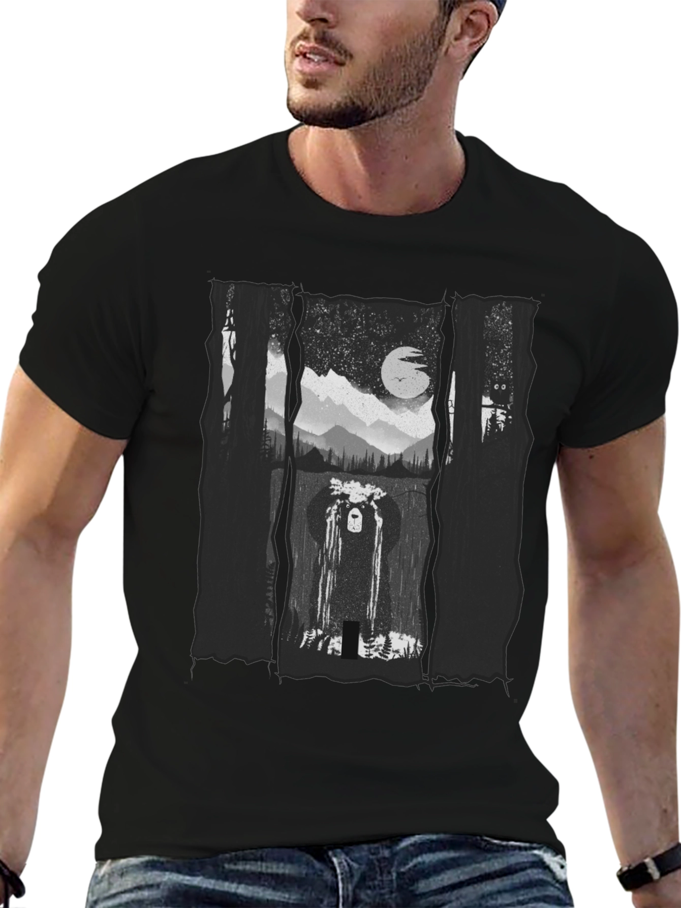 Mystic Forest Bear Graphic Tee - Black