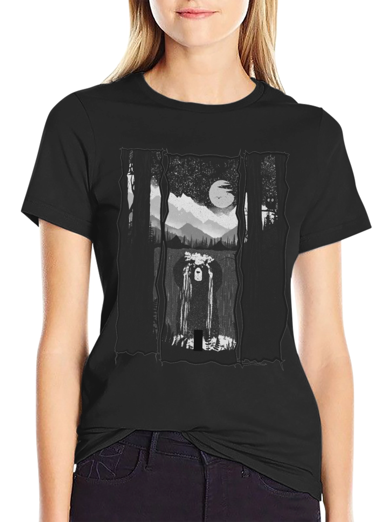 Mystic Forest Bear Graphic Tee - Black