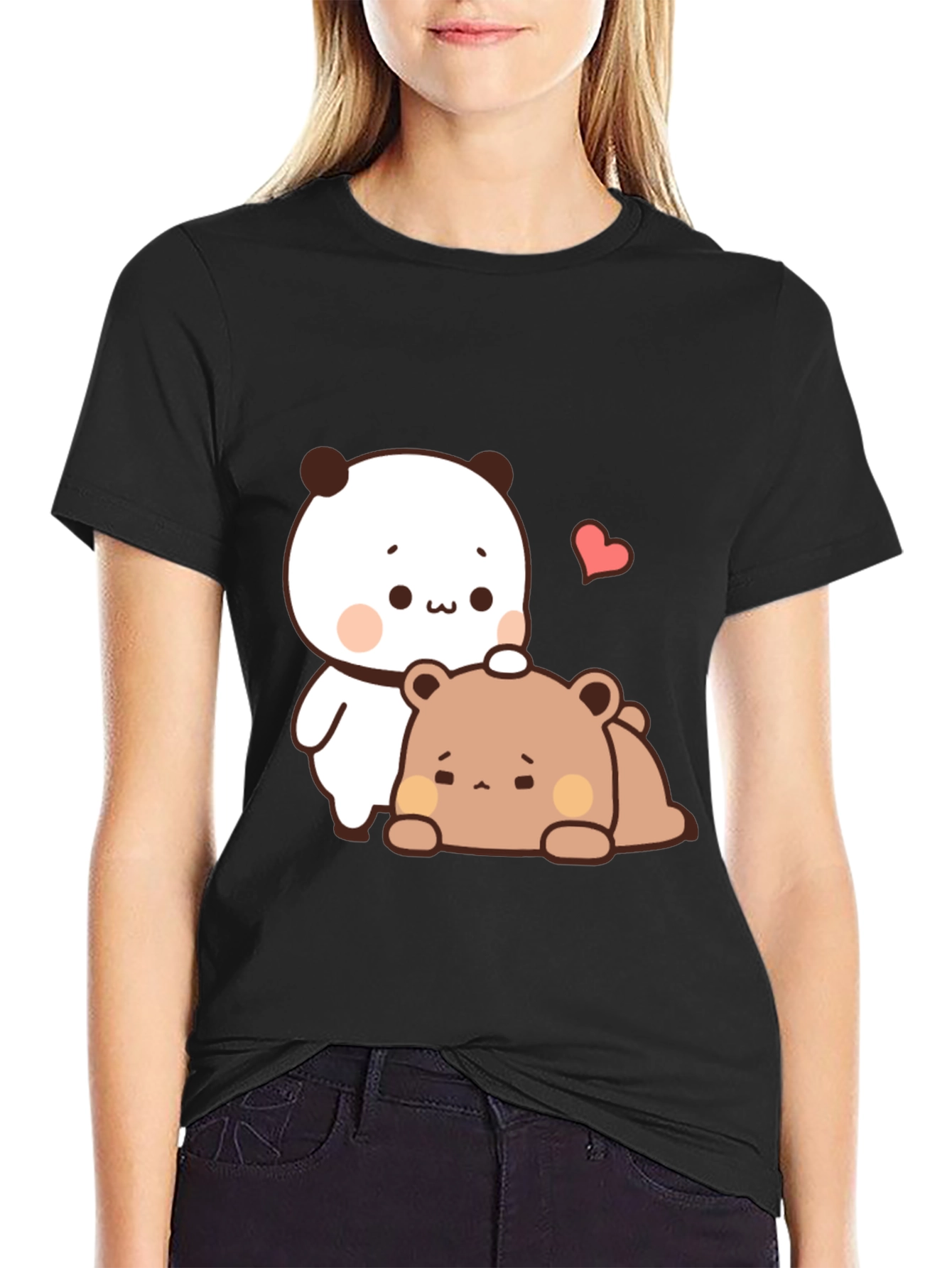 Cute Cartoon Bear T-Shirt - Black Casual Tee