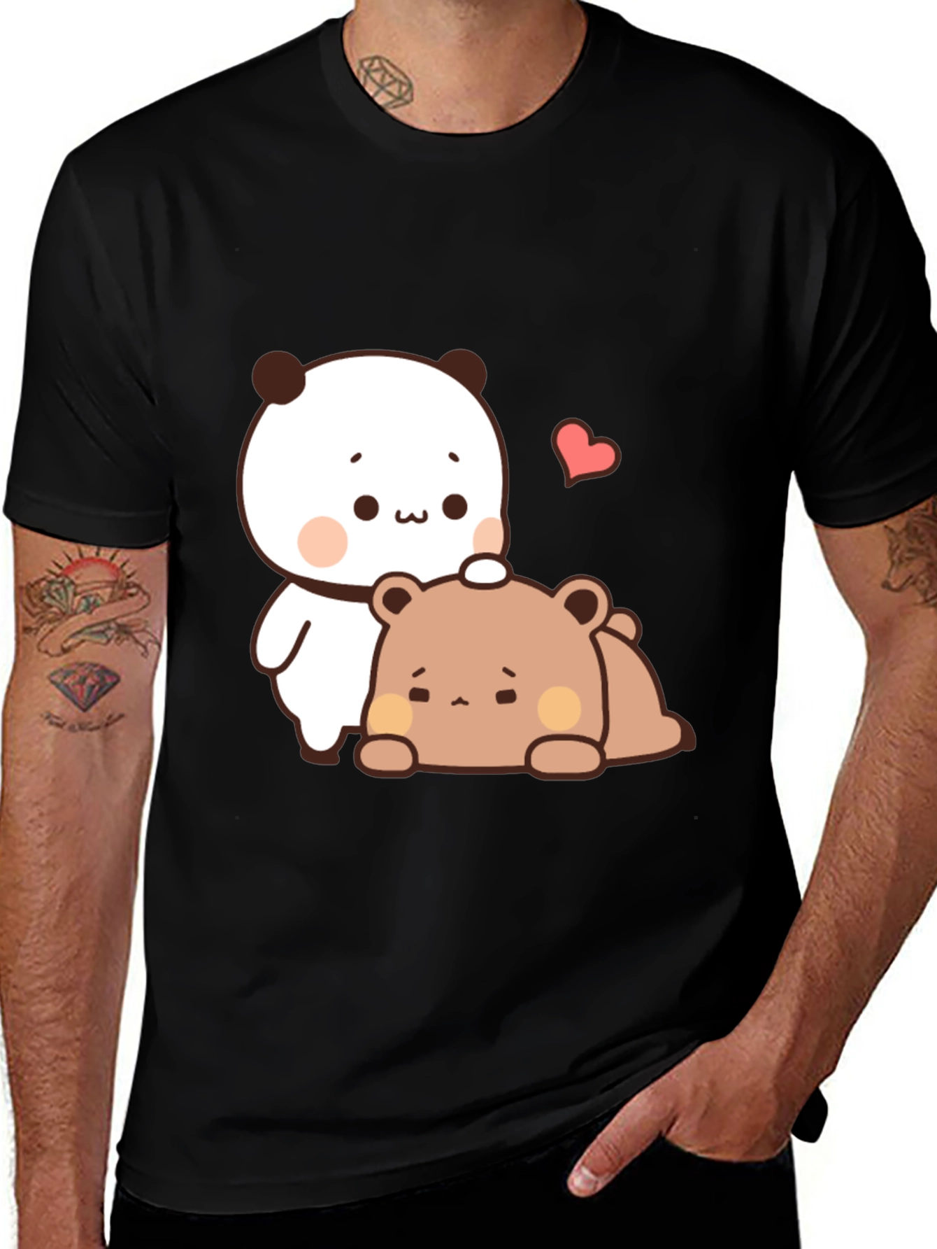 Cute Cartoon Bear T-Shirt - Black Casual Tee