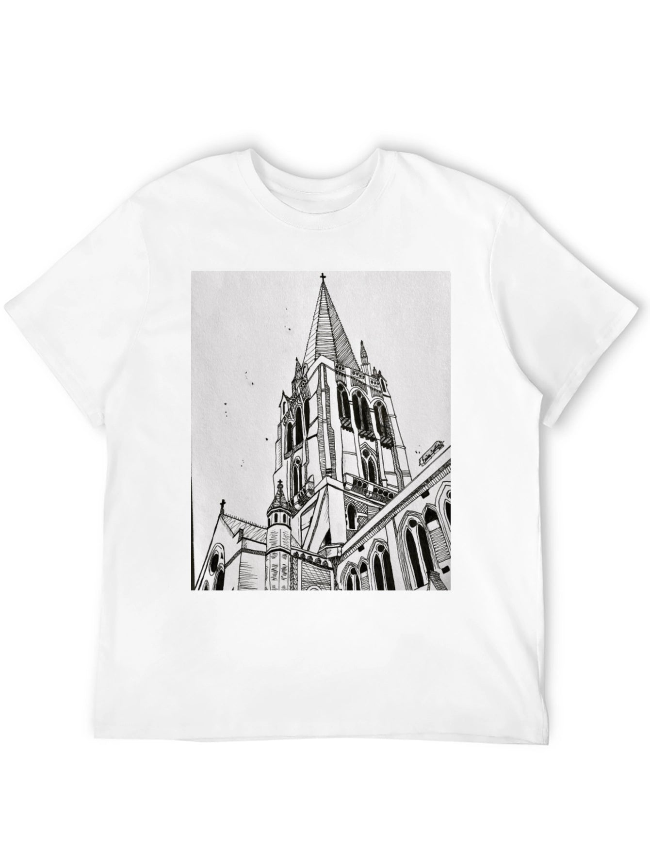 Architectural Church Drawing Graphic Tee - Black