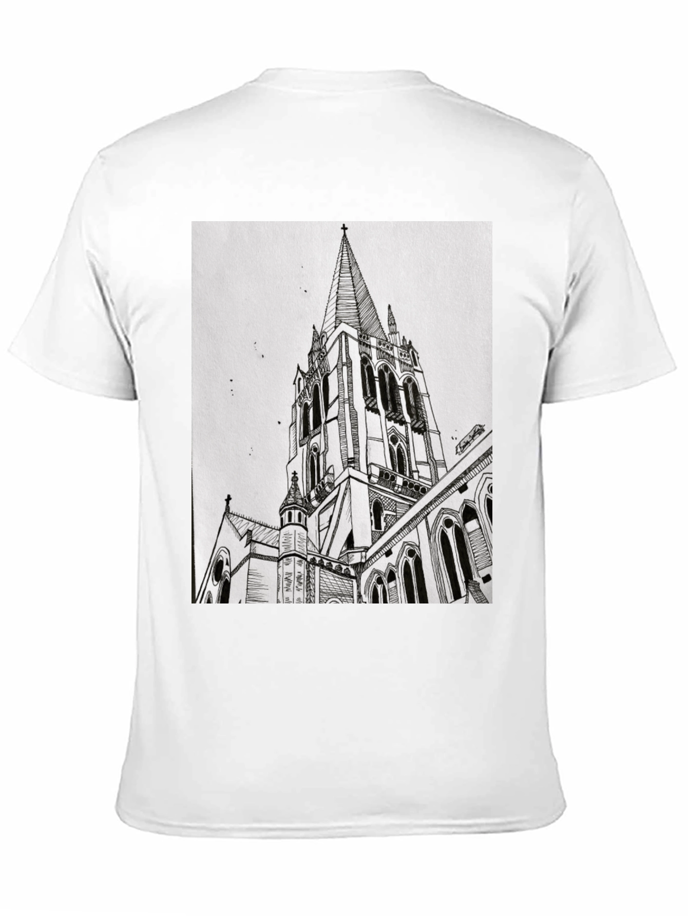 Architectural Church Drawing Graphic Tee - Black