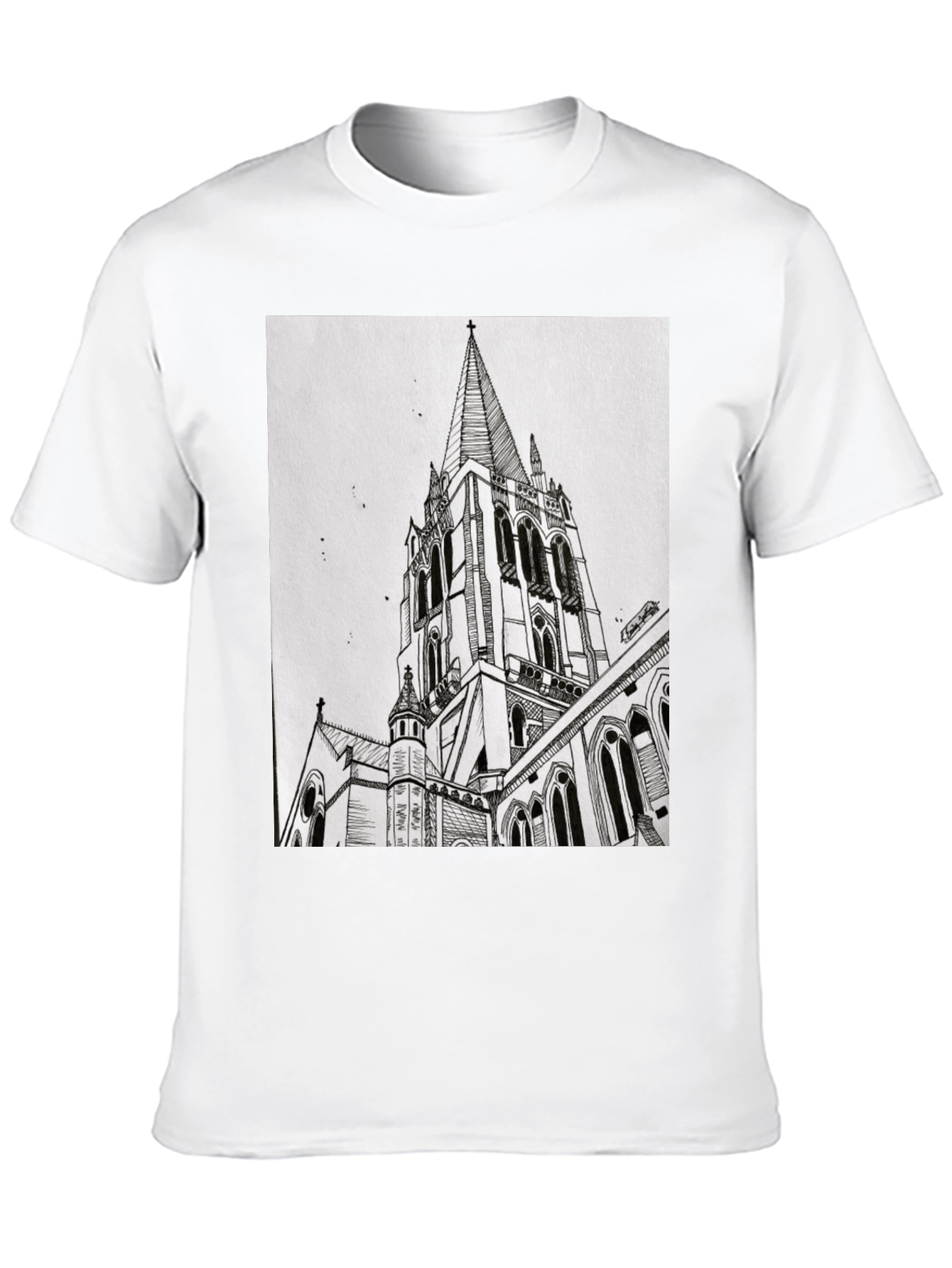 Architectural Church Drawing Graphic Tee - Black