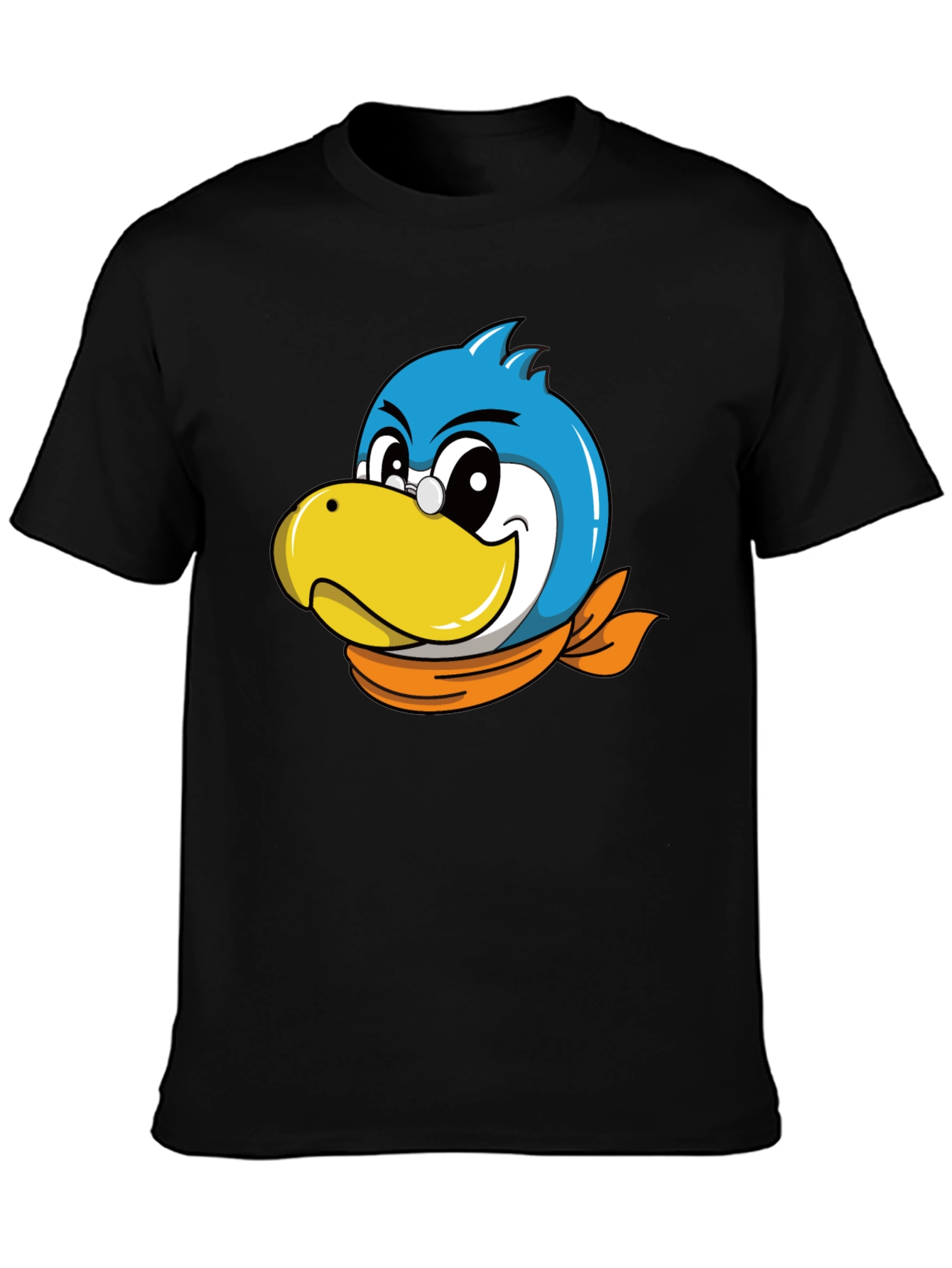 Cartoon Bird Graphic Tee - Black Cotton Blend