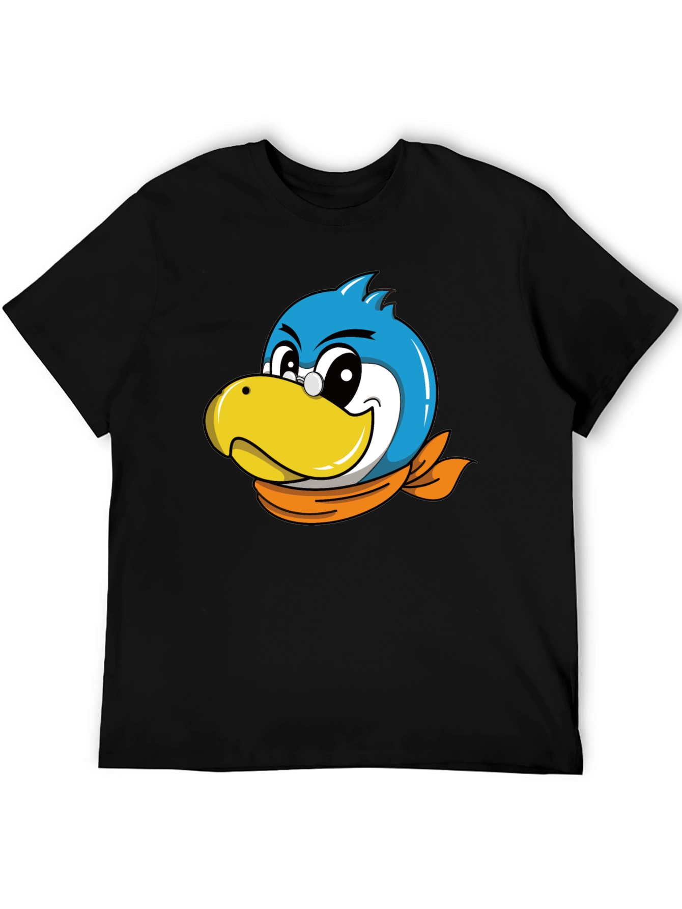 Cartoon Bird Graphic Tee - Black Cotton Blend
