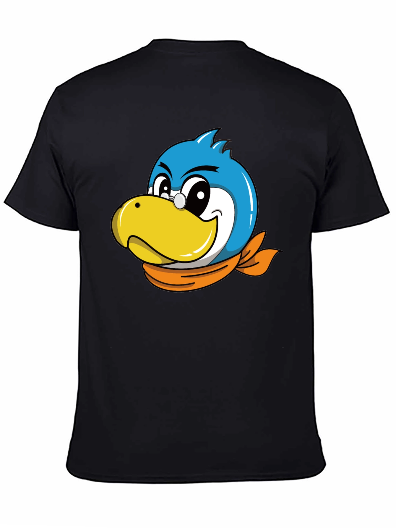 Cartoon Bird Graphic Tee - Black Cotton Blend