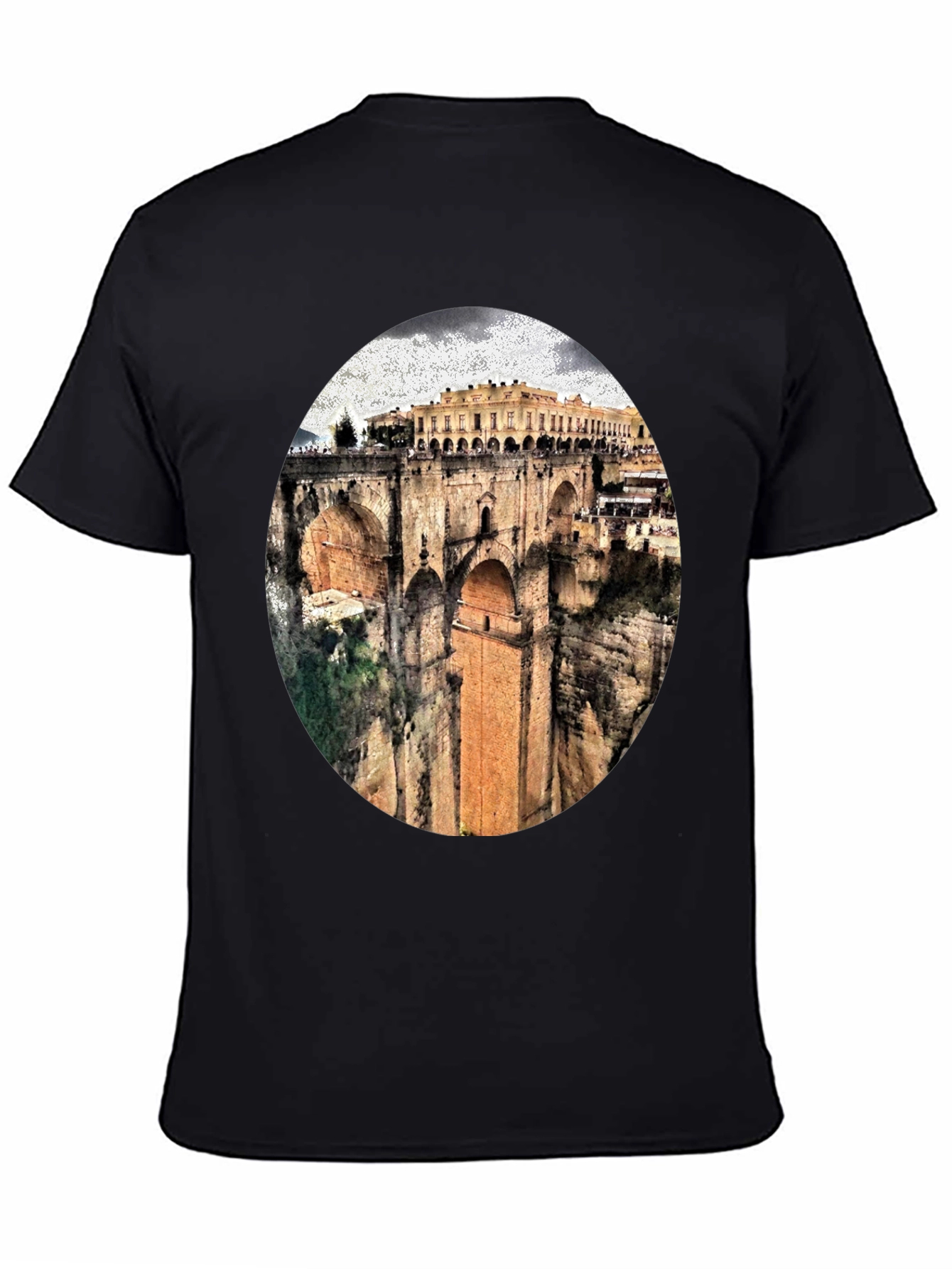 Black T-Shirt with Ronda Bridge Design