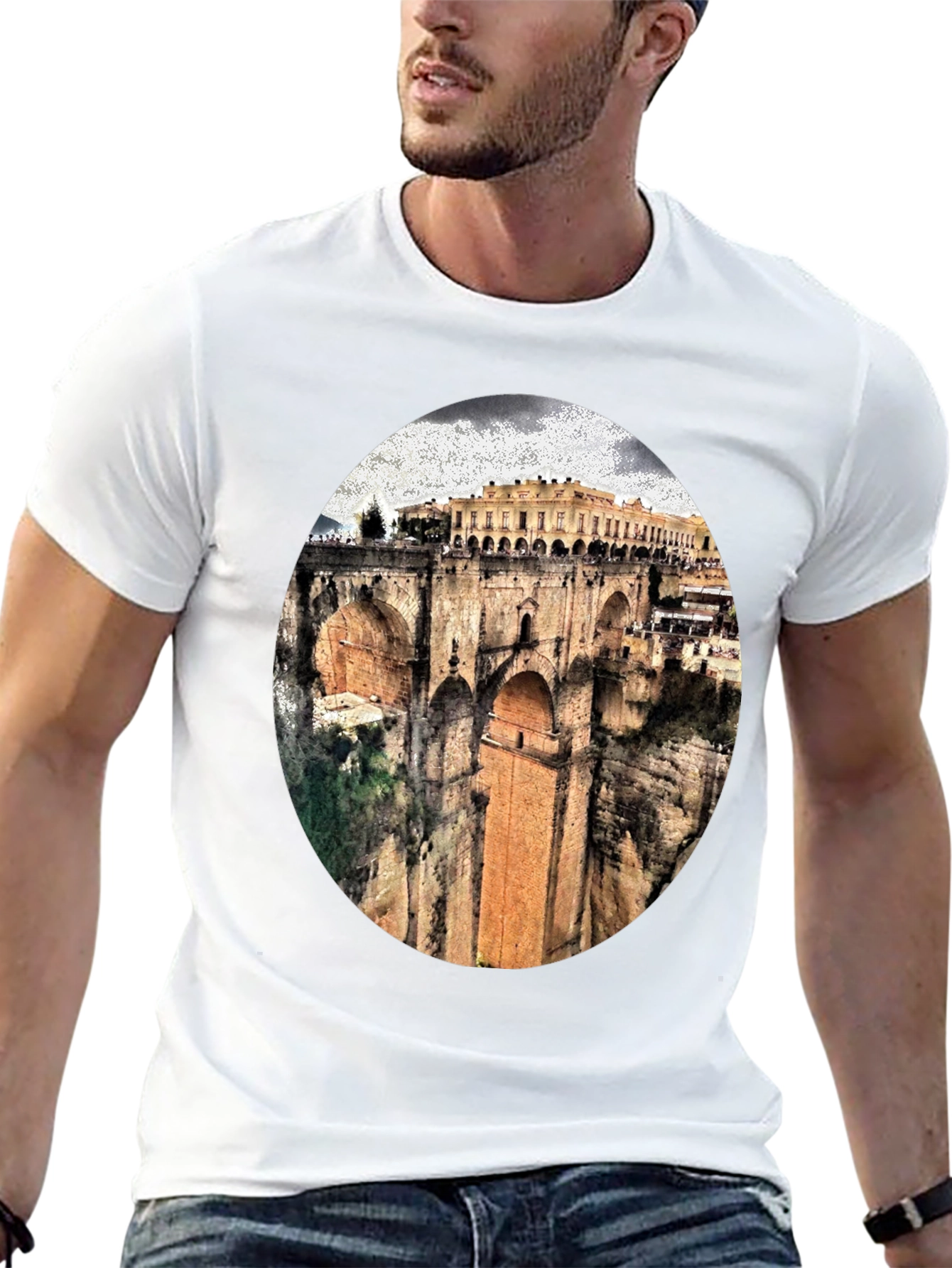 Black T-Shirt with Ronda Bridge Design