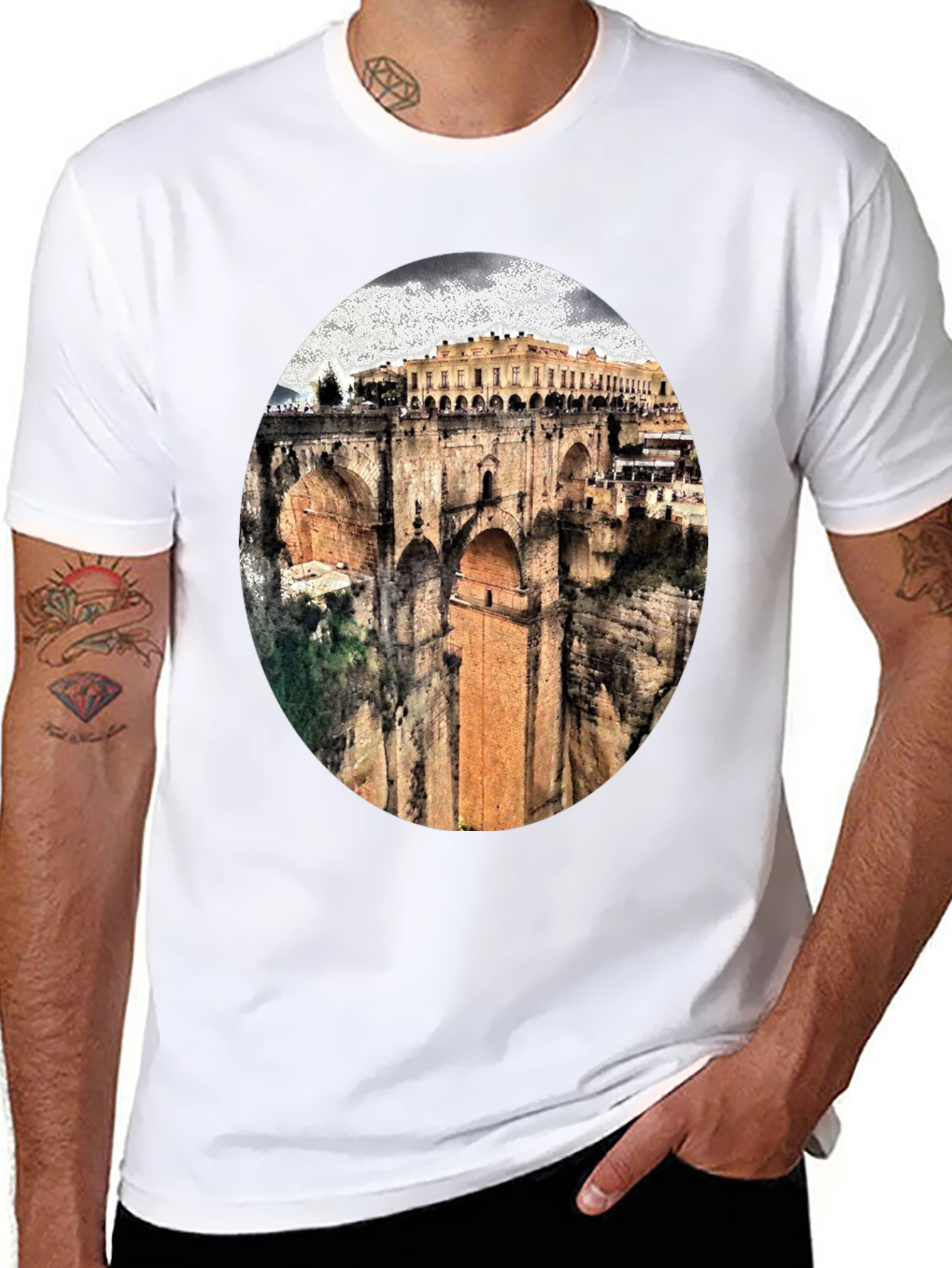 Black T-Shirt with Ronda Bridge Design