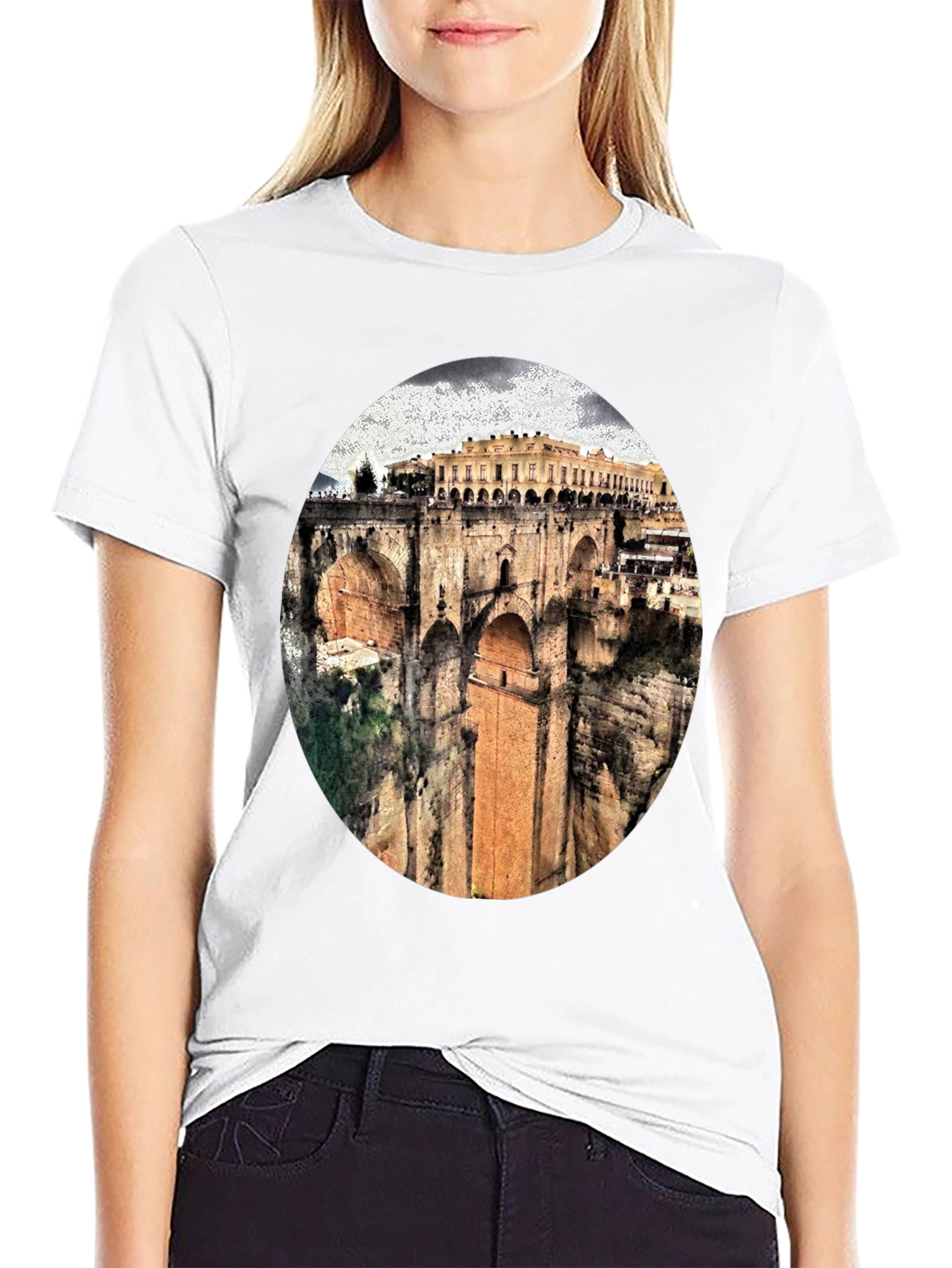 Black T-Shirt with Ronda Bridge Design