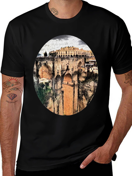 Black T-Shirt with Ronda Bridge Design