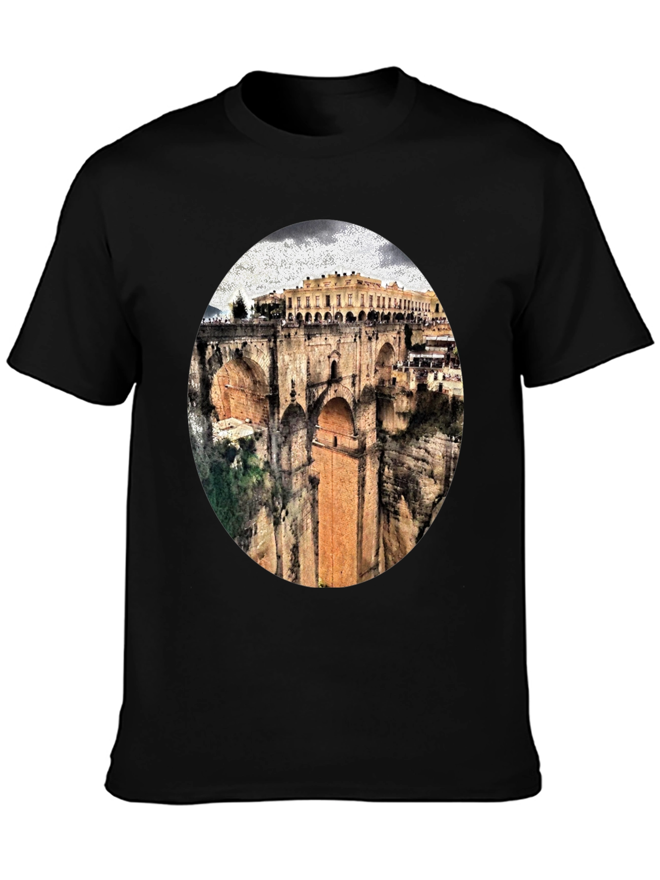 Black T-Shirt with Ronda Bridge Design