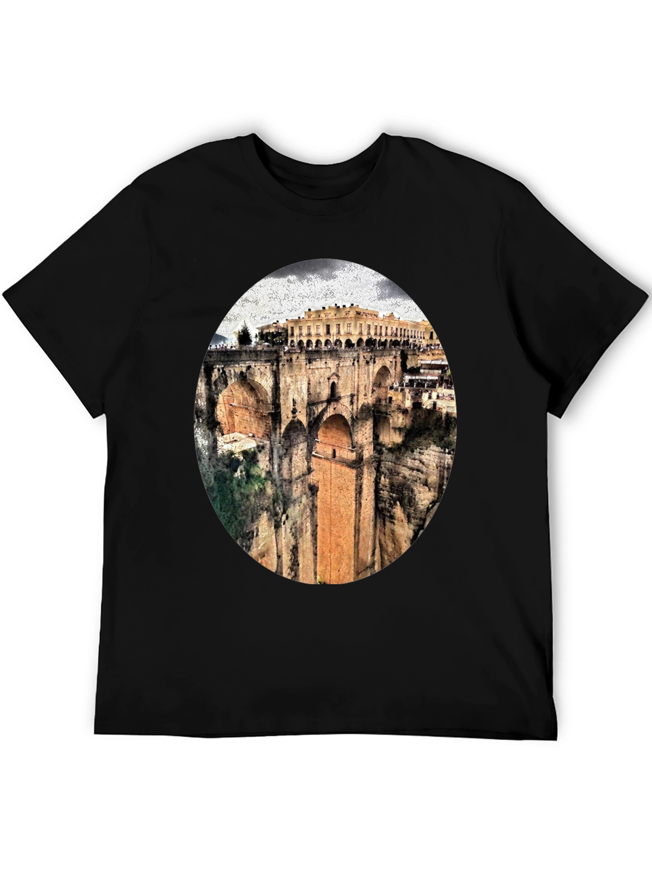 Black T-Shirt with Ronda Bridge Design