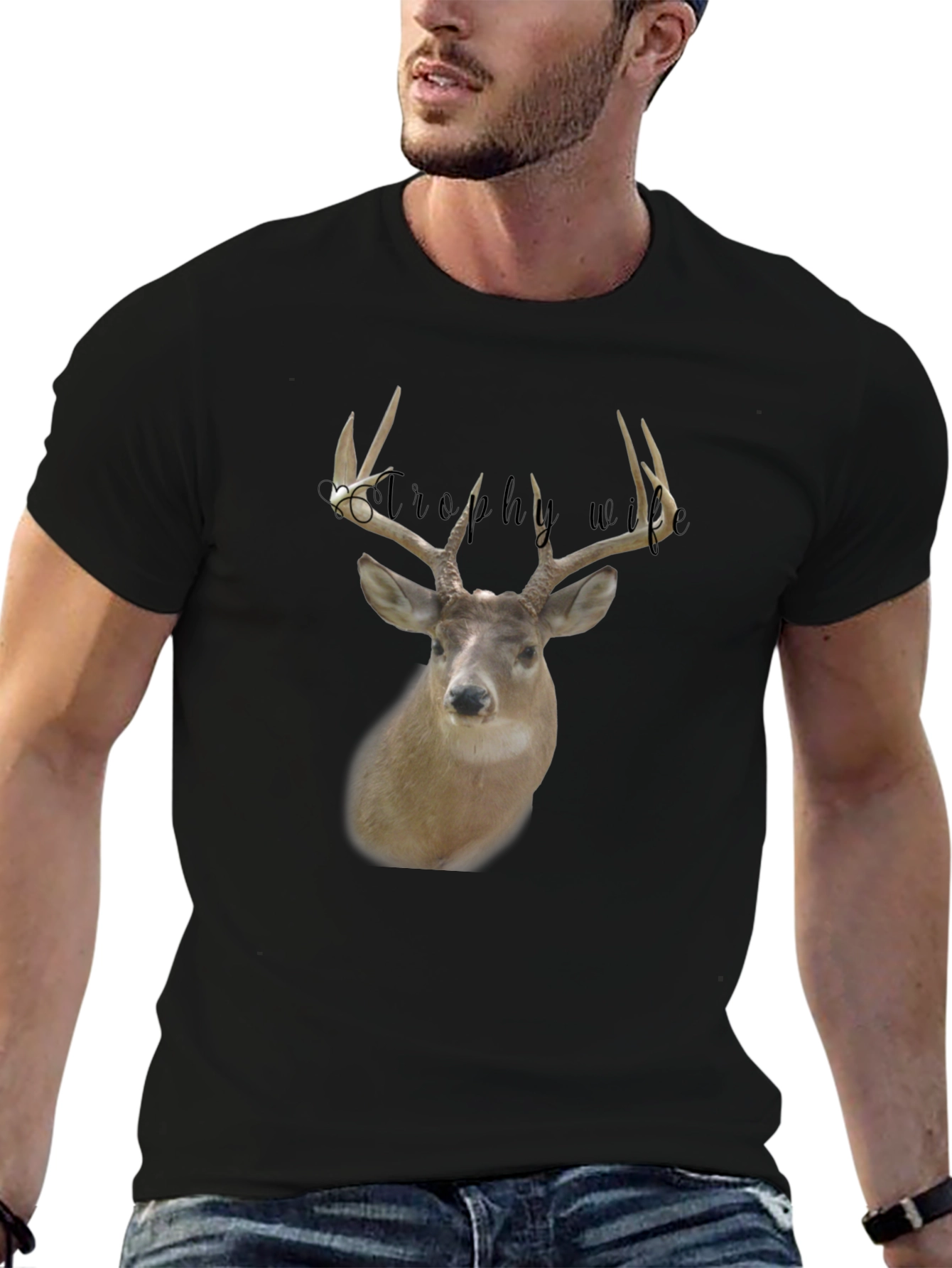 Trophy Wife Deer Graphic Tee - Black Crewneck Shirt