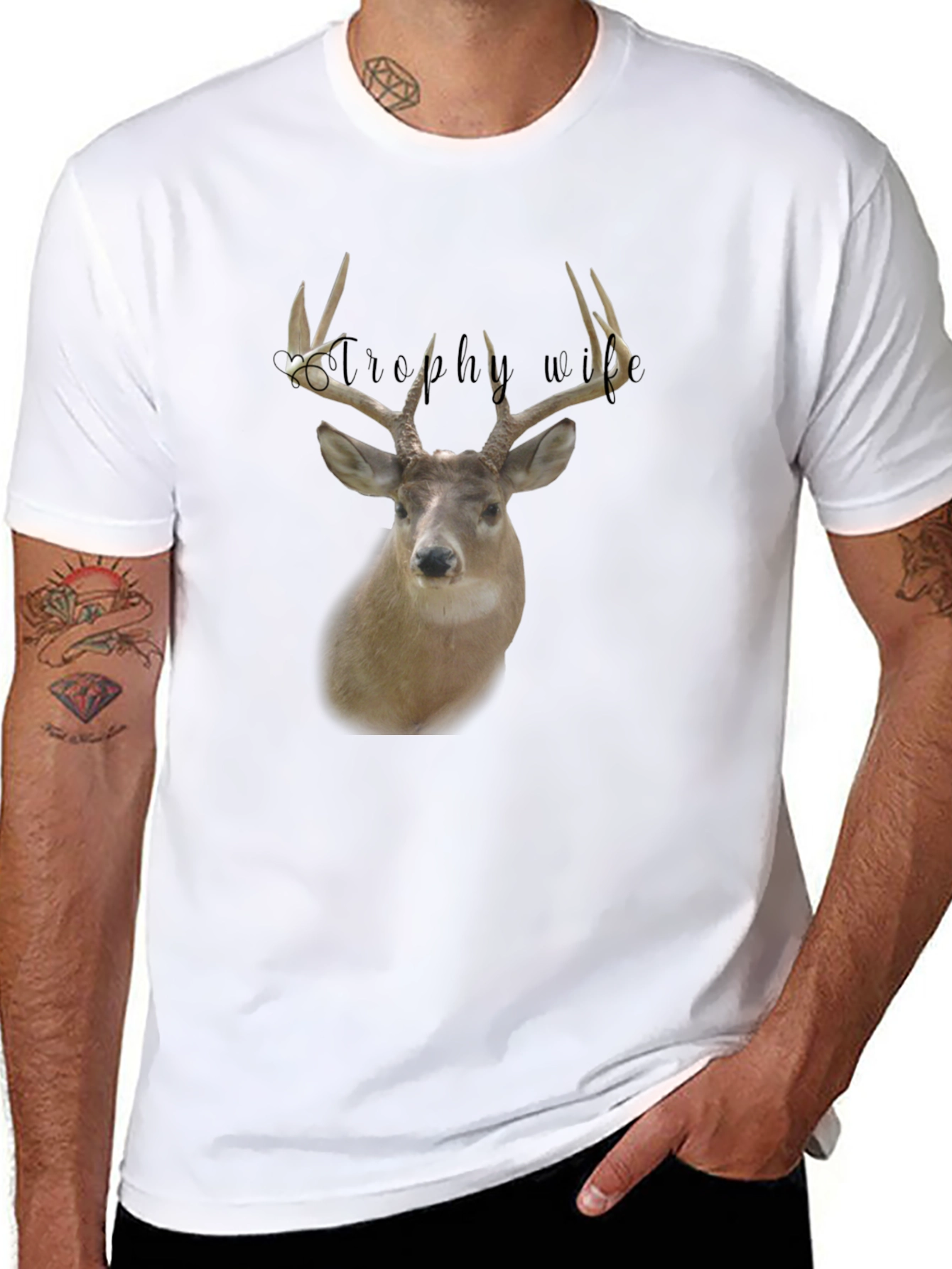 Trophy Wife Deer Graphic Tee - Black Crewneck Shirt