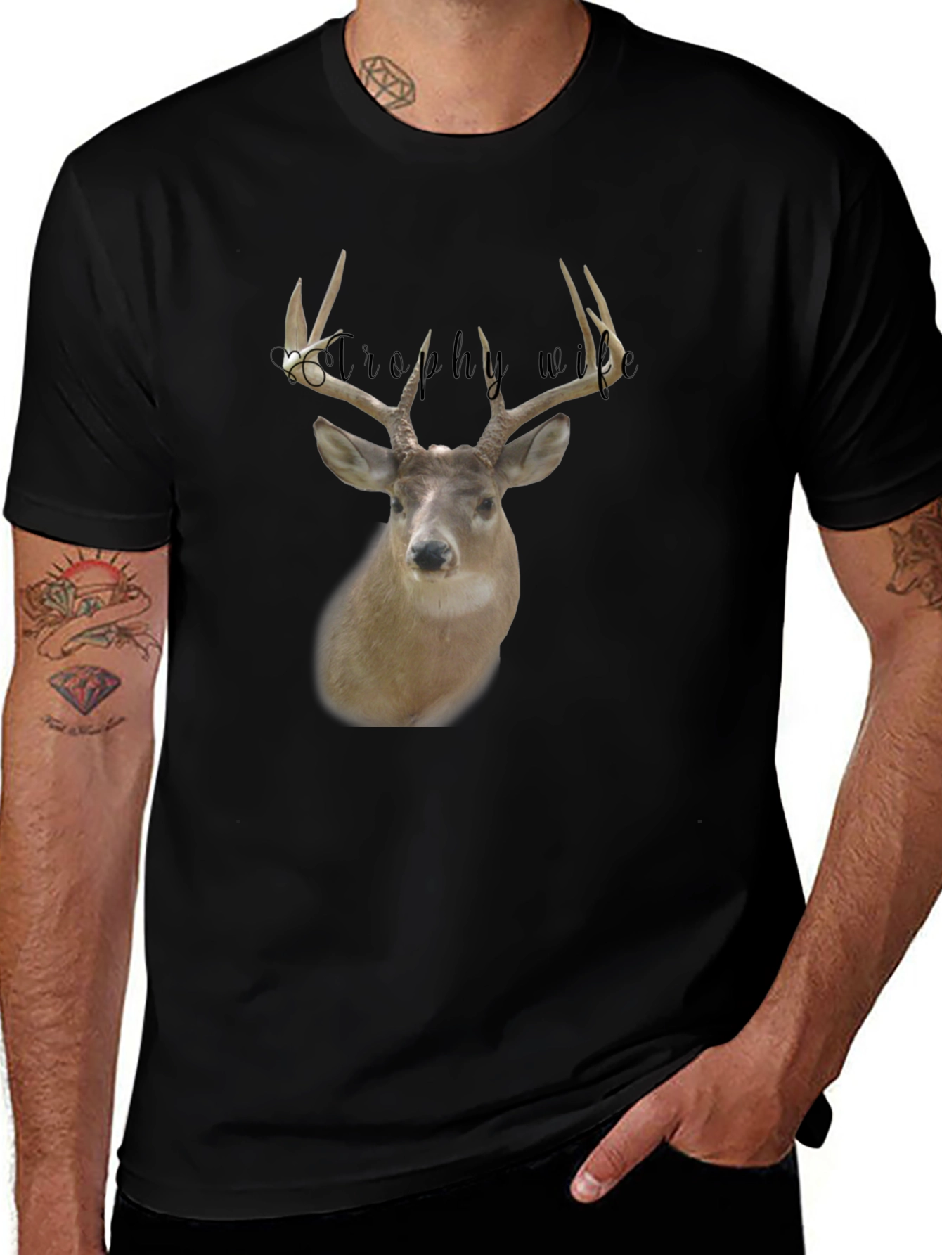 Trophy Wife Deer Graphic Tee - Black Crewneck Shirt