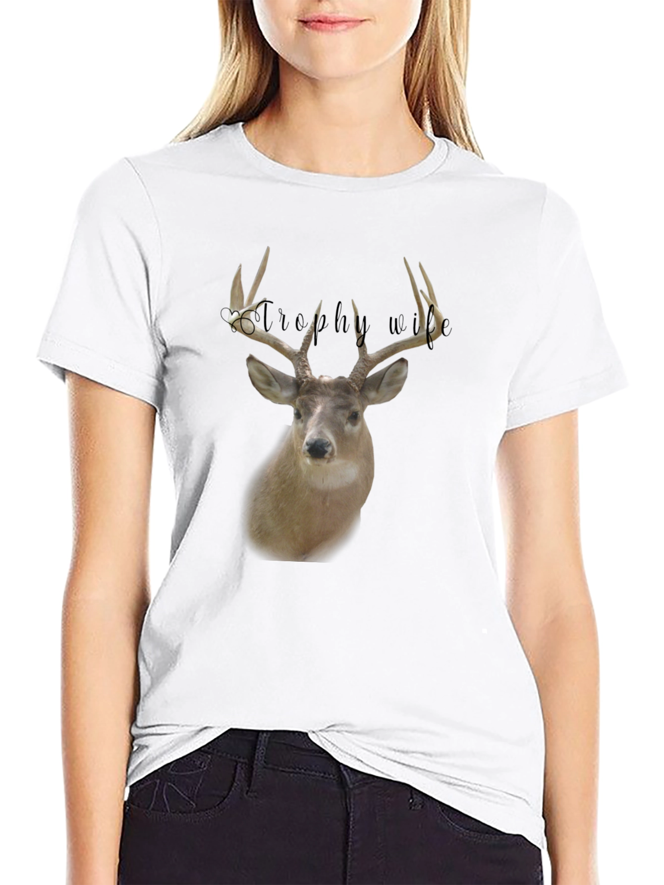 Trophy Wife Deer Graphic Tee - Black Crewneck Shirt