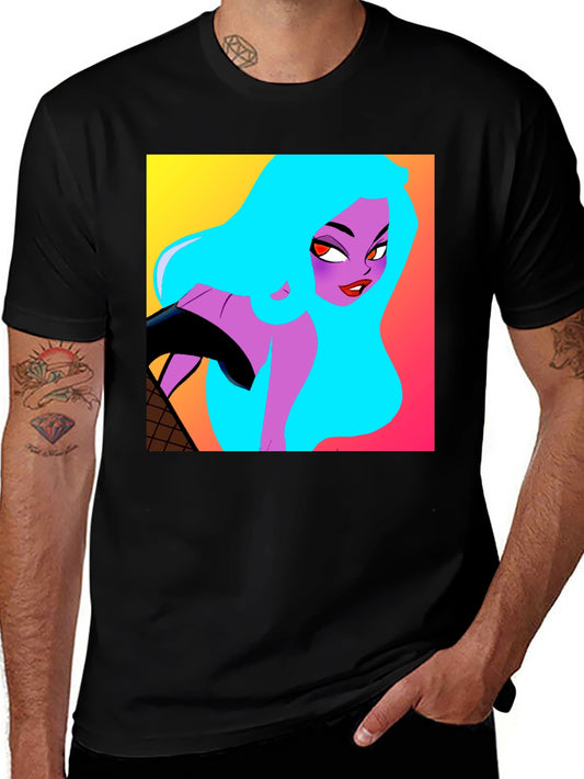Graphic Tee - Cartoon Woman T-Shirt - Black Unisex Fit