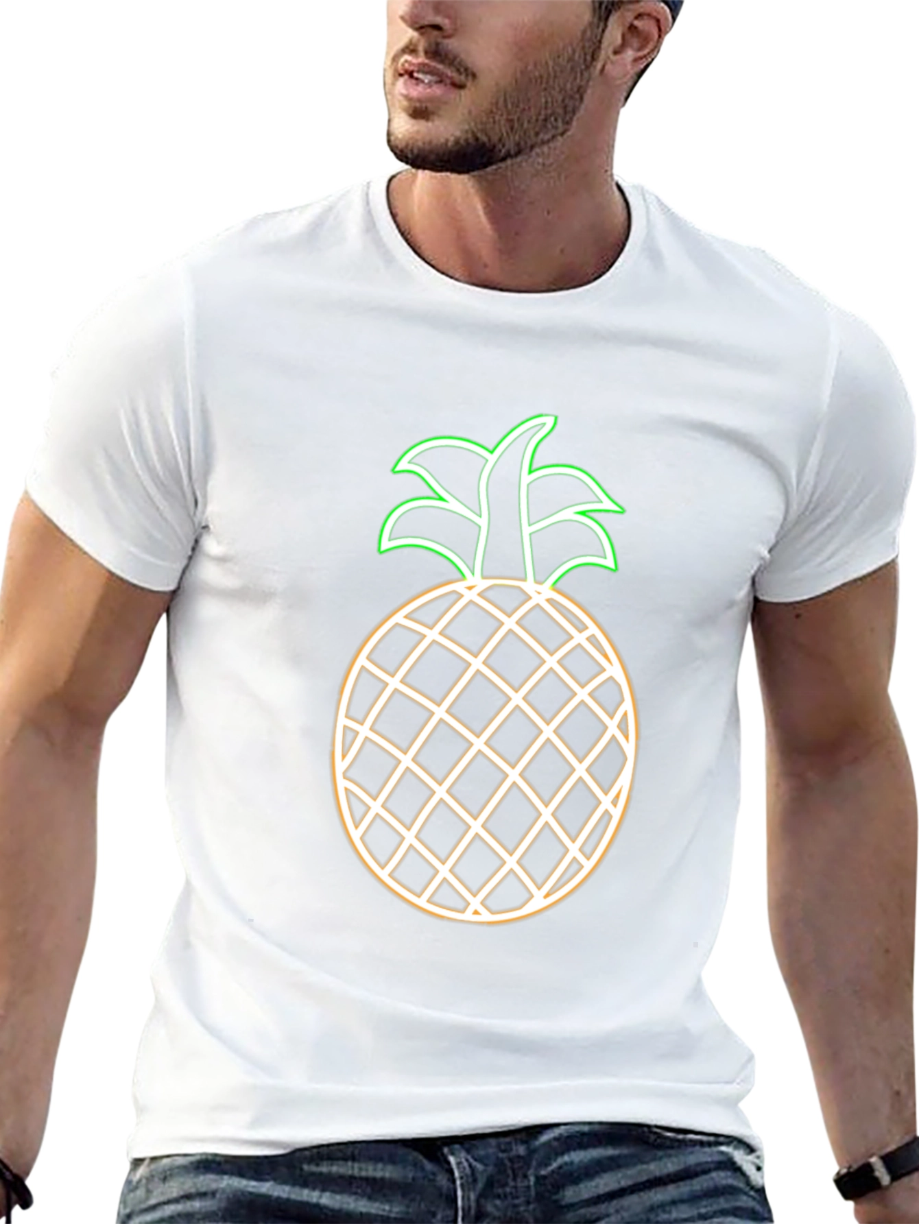 Neon Pineapple Graphic Tee - Black Casual T-Shirt