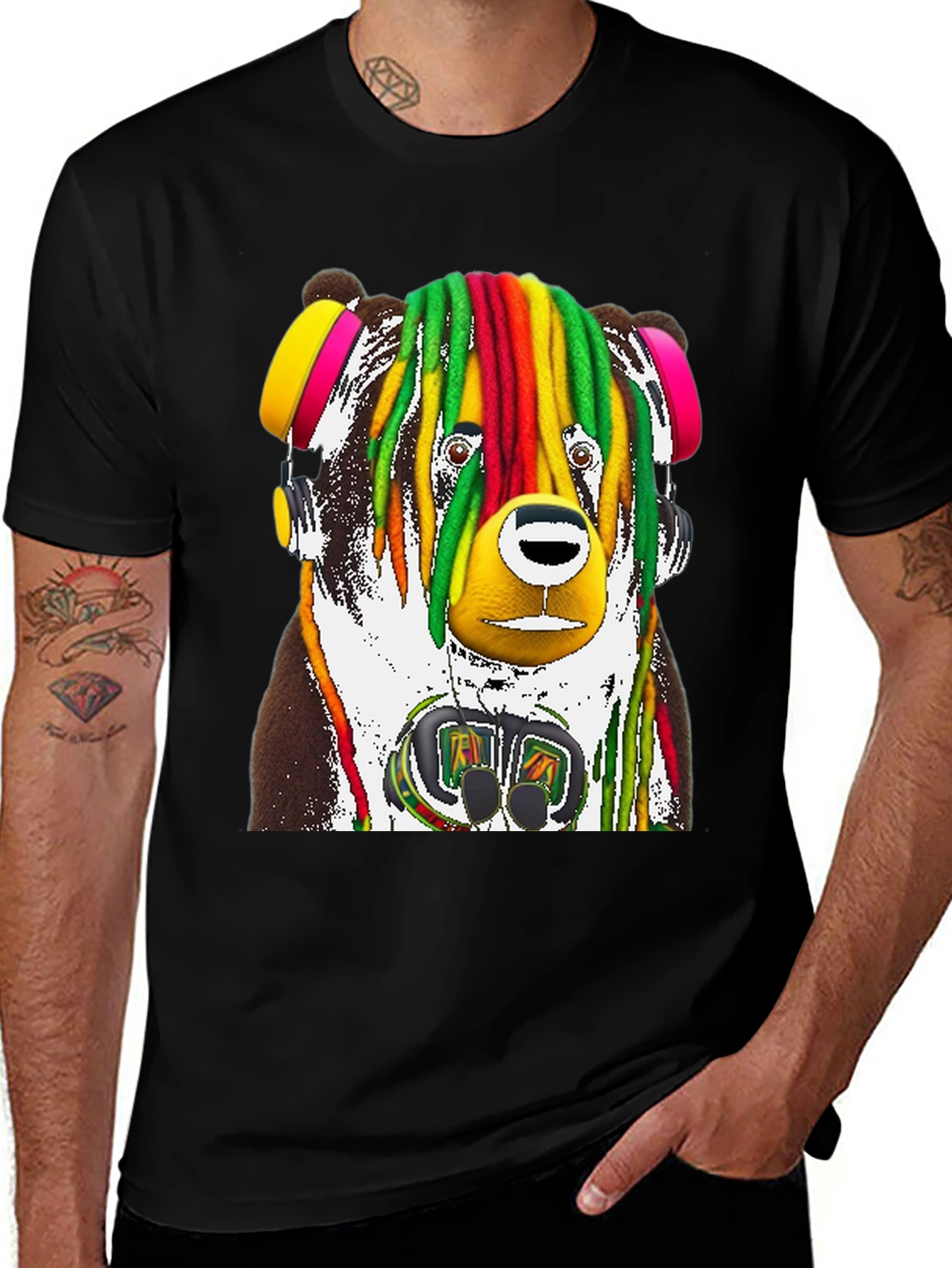 Rasta Bear Graphic Tee - Unique Design