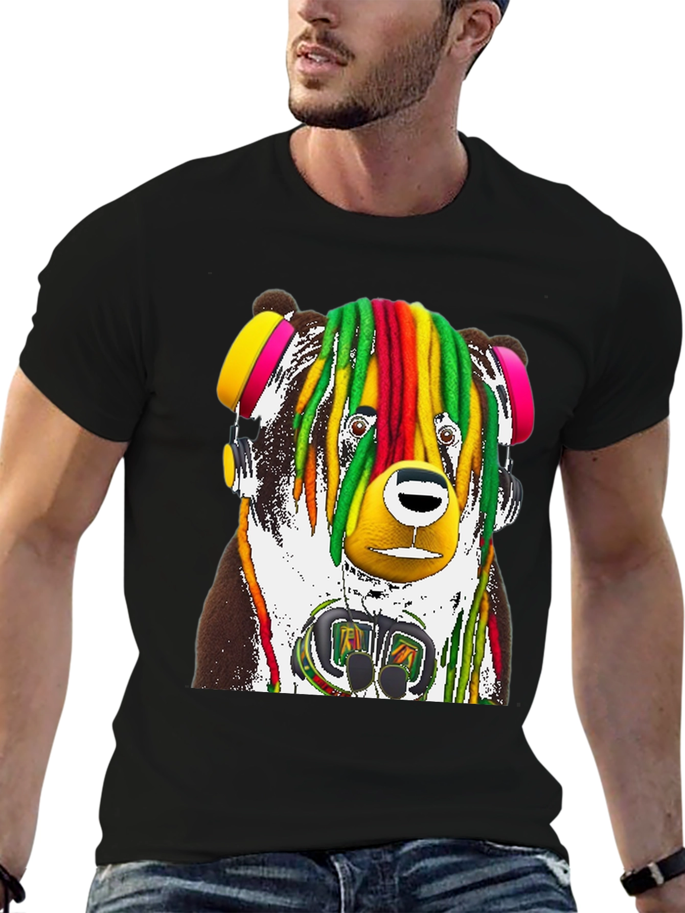 Rasta Bear Graphic Tee - Unique Design