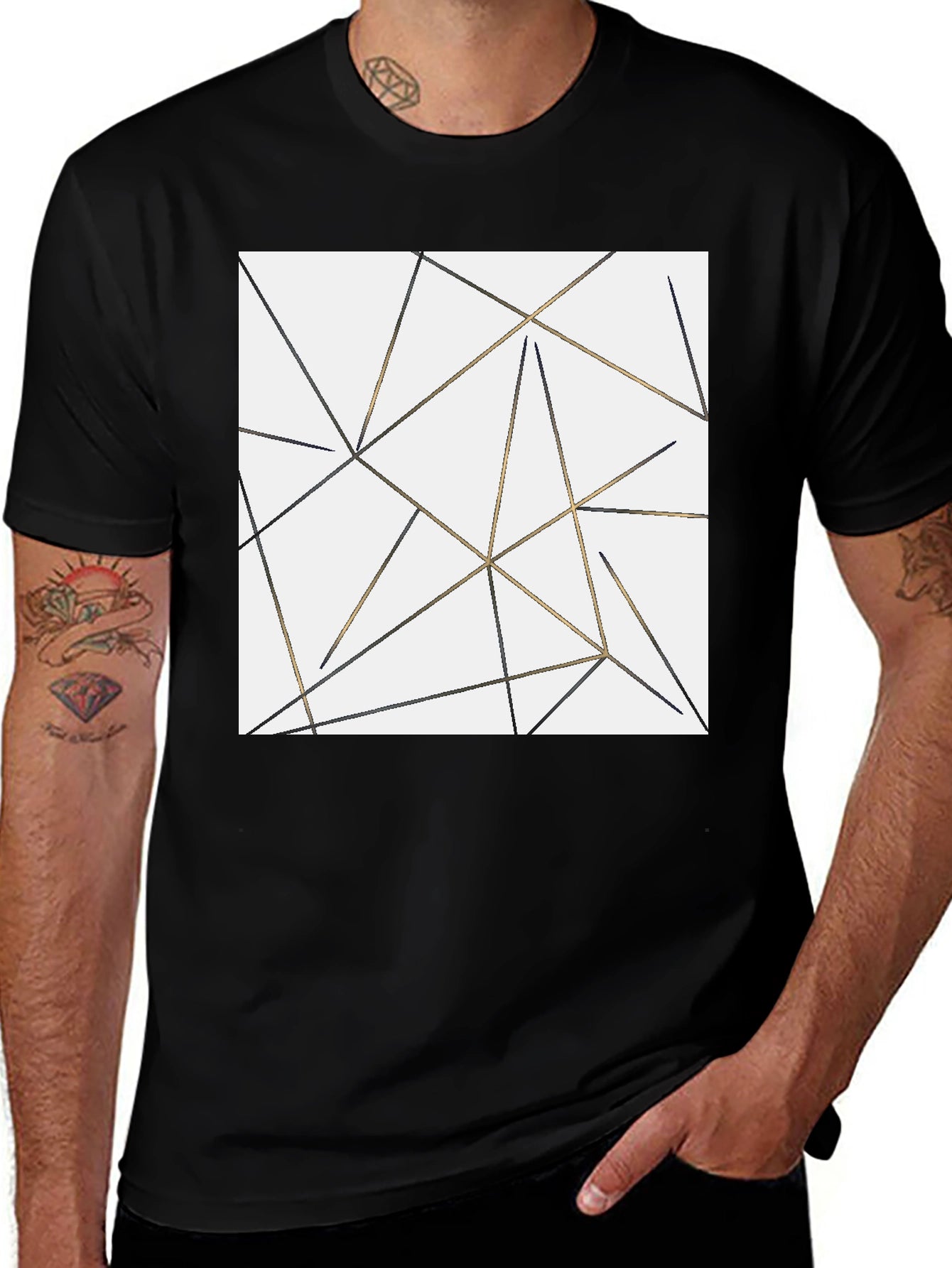 Geometric Lines Black T-Shirt for Men