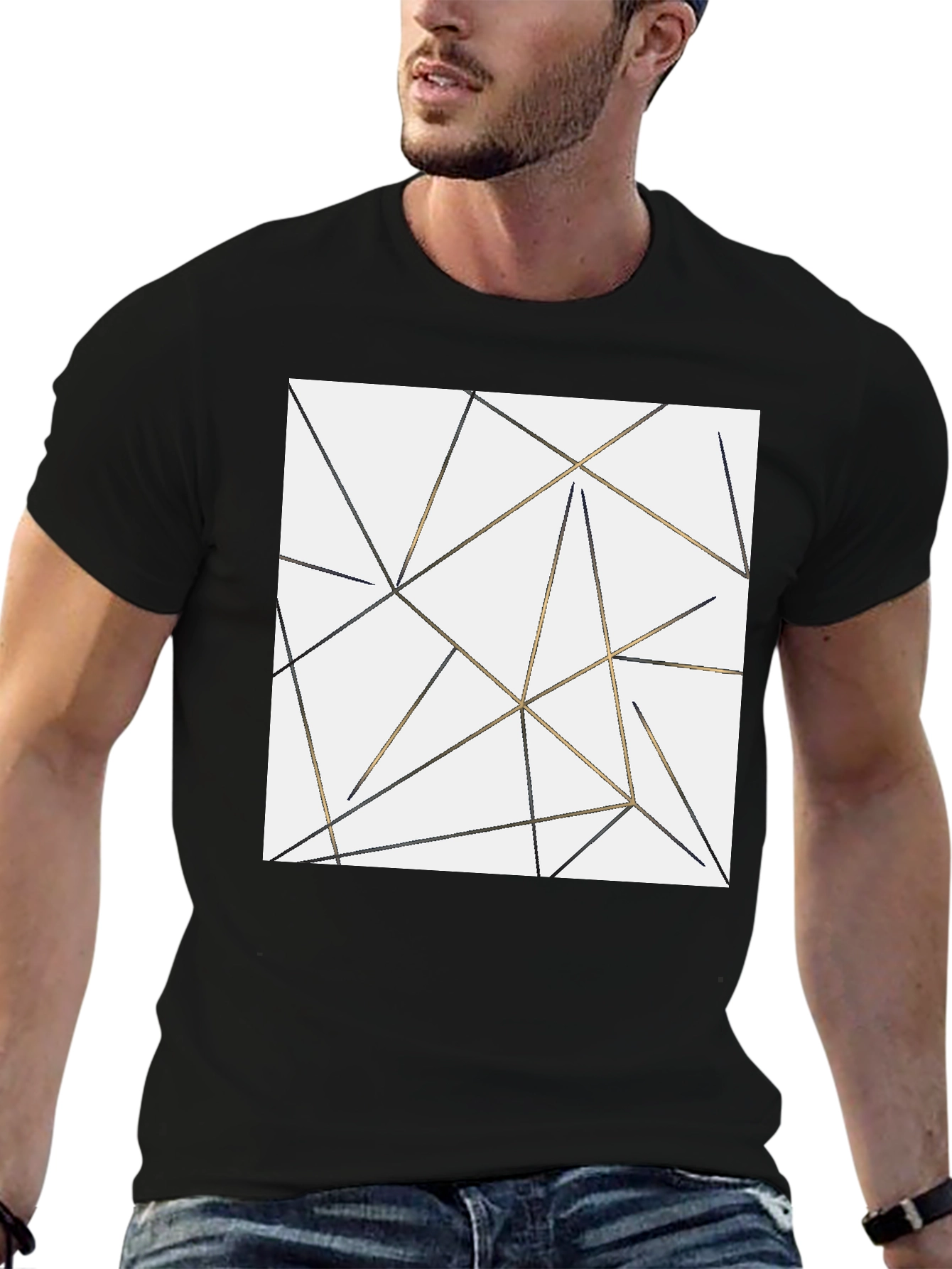 Geometric Lines Black T-Shirt for Men