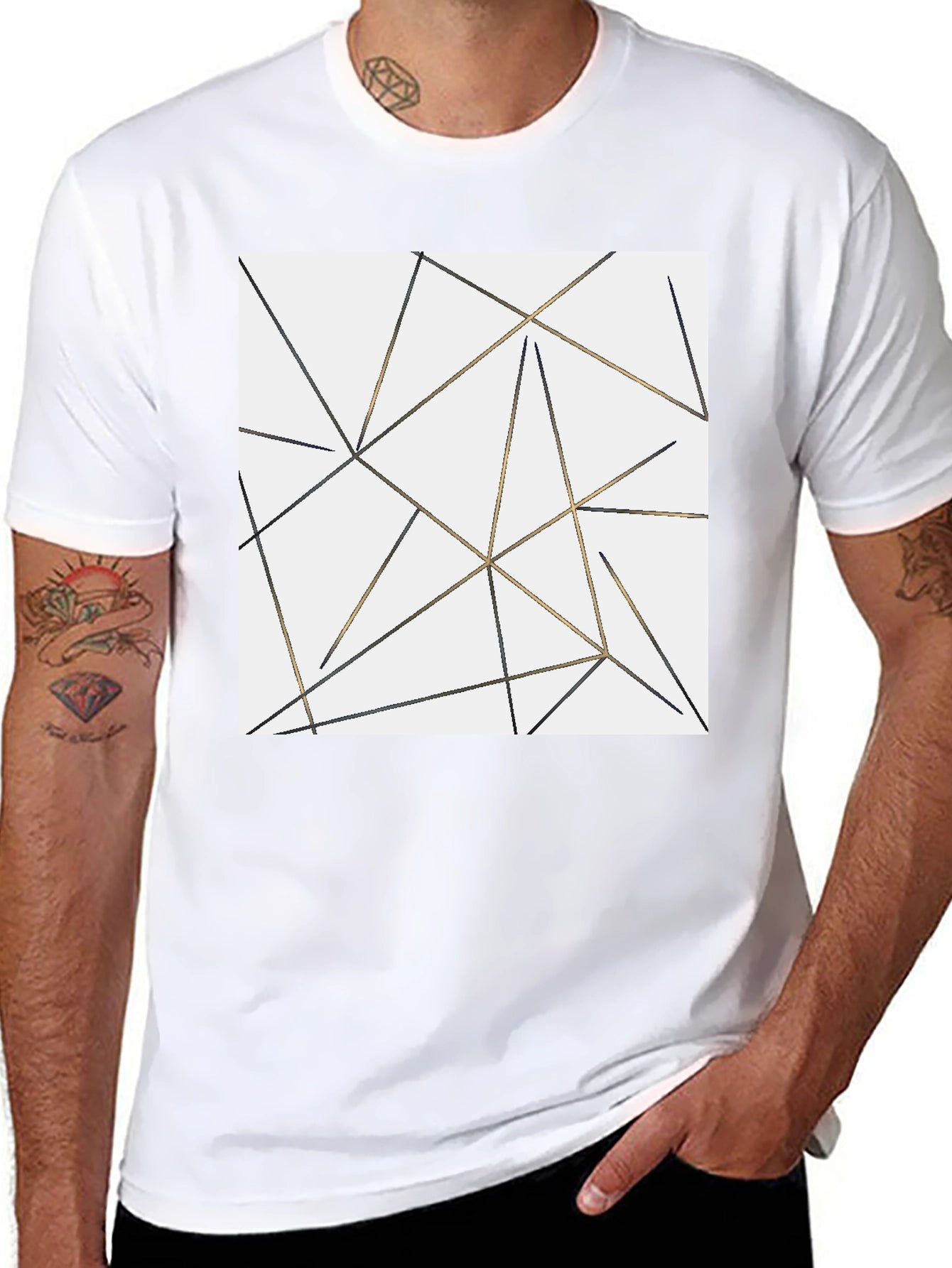 Geometric Lines Black T-Shirt for Men