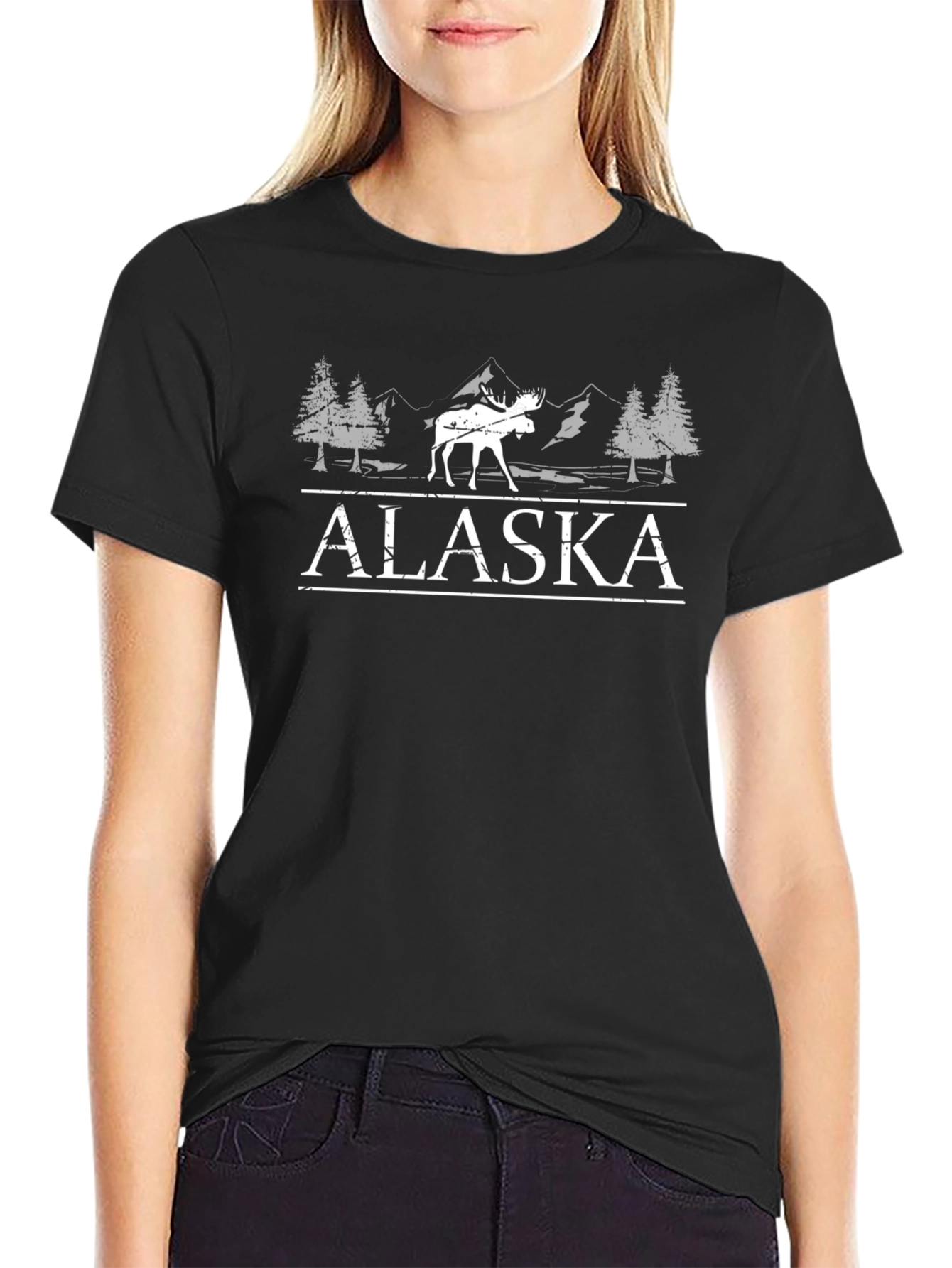 Alaska Moose Graphic Tee - Black Cotton T-Shirt