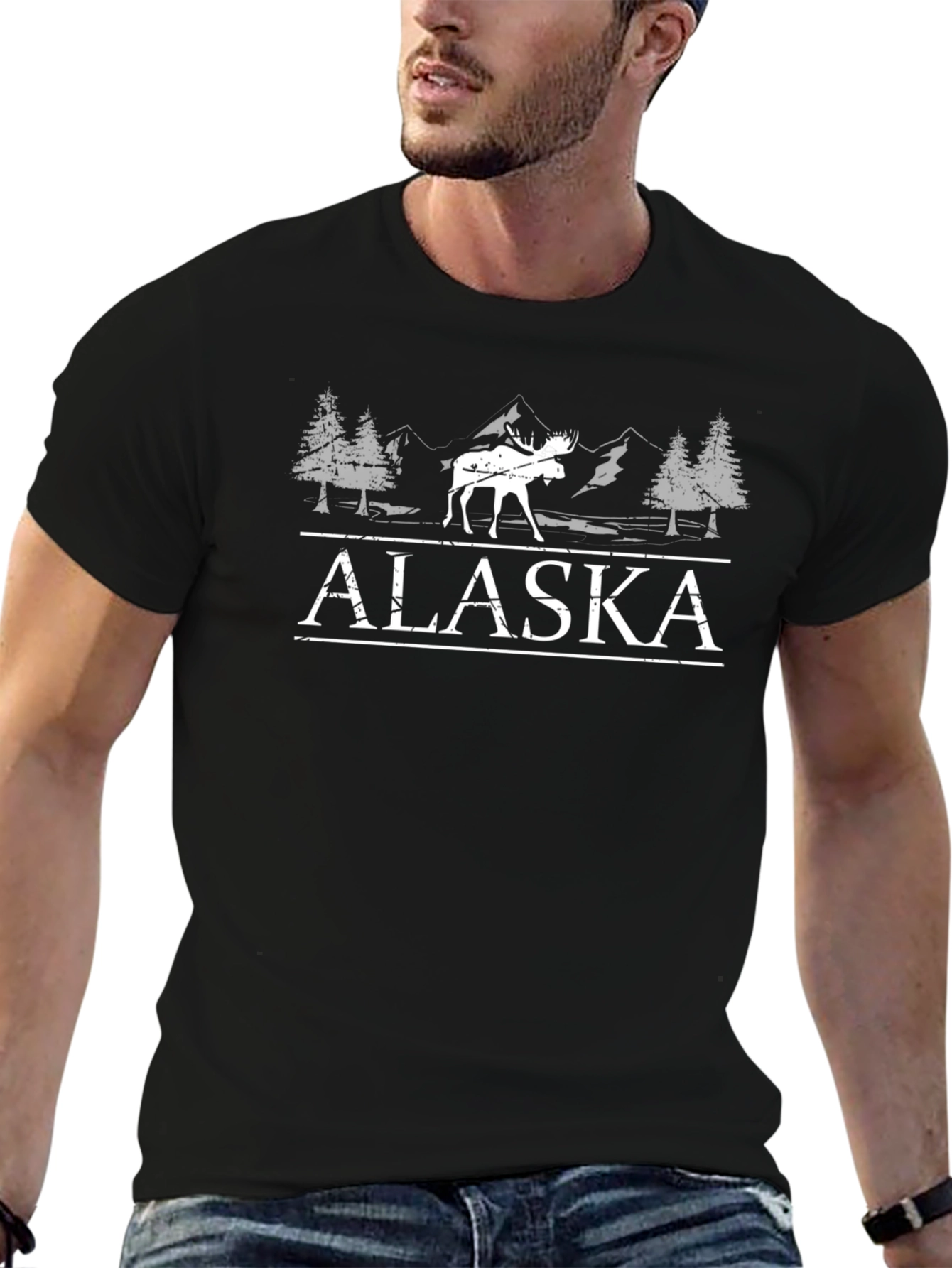 Alaska Moose Graphic Tee - Black Cotton T-Shirt