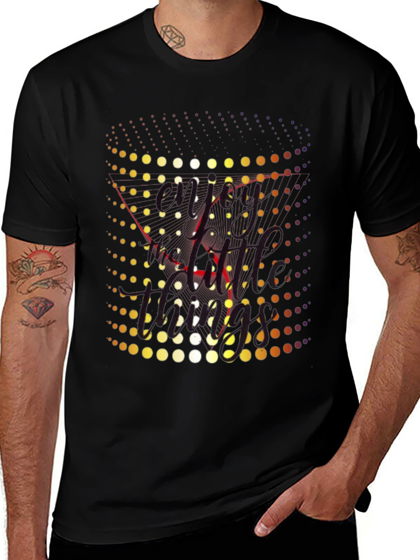 Retro Dot Matrix Graphic Tee - Black Crewneck T-Shirt