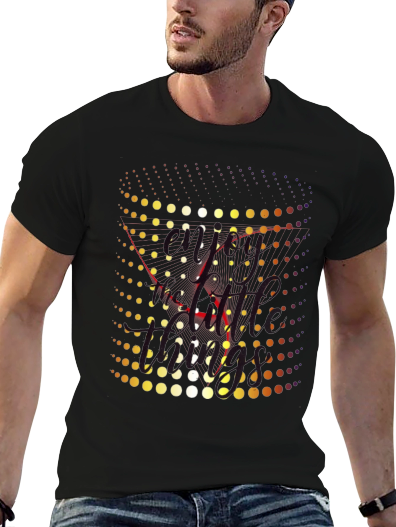 Retro Dot Matrix Graphic Tee - Black Crewneck T-Shirt