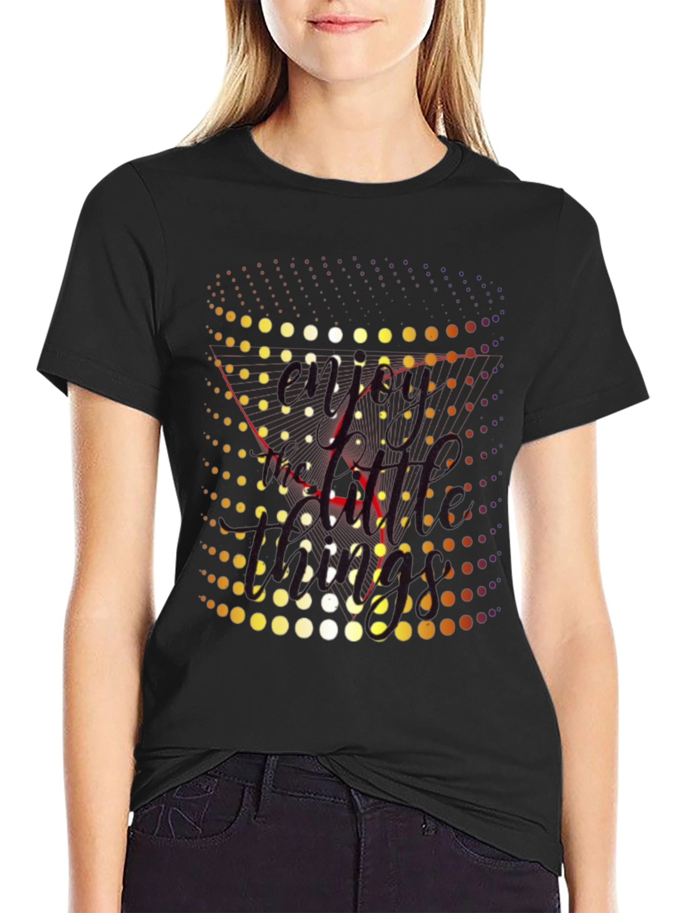Retro Dot Matrix Graphic Tee - Black Crewneck T-Shirt
