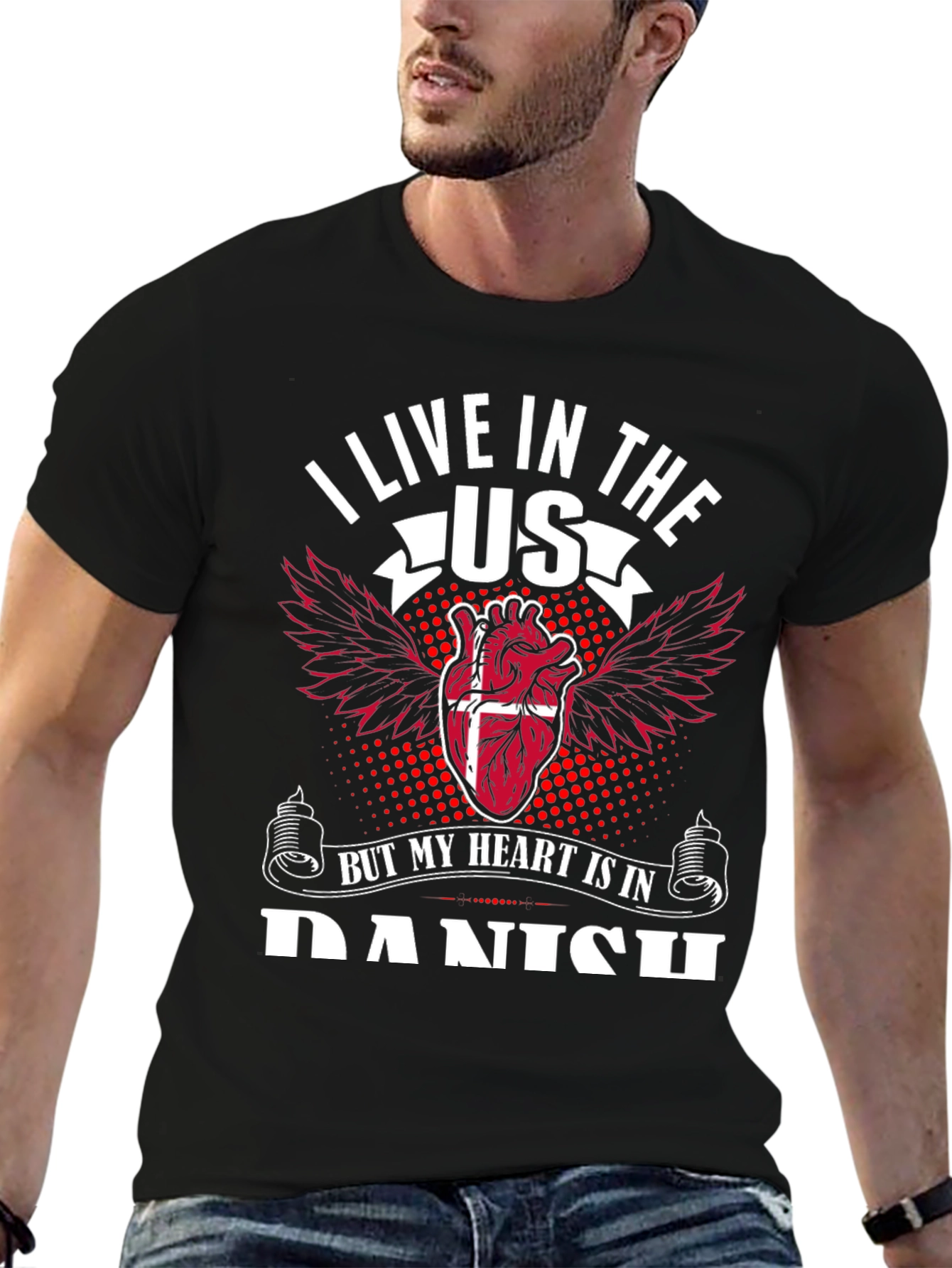 Danish Heart T-Shirt: I Live in the US