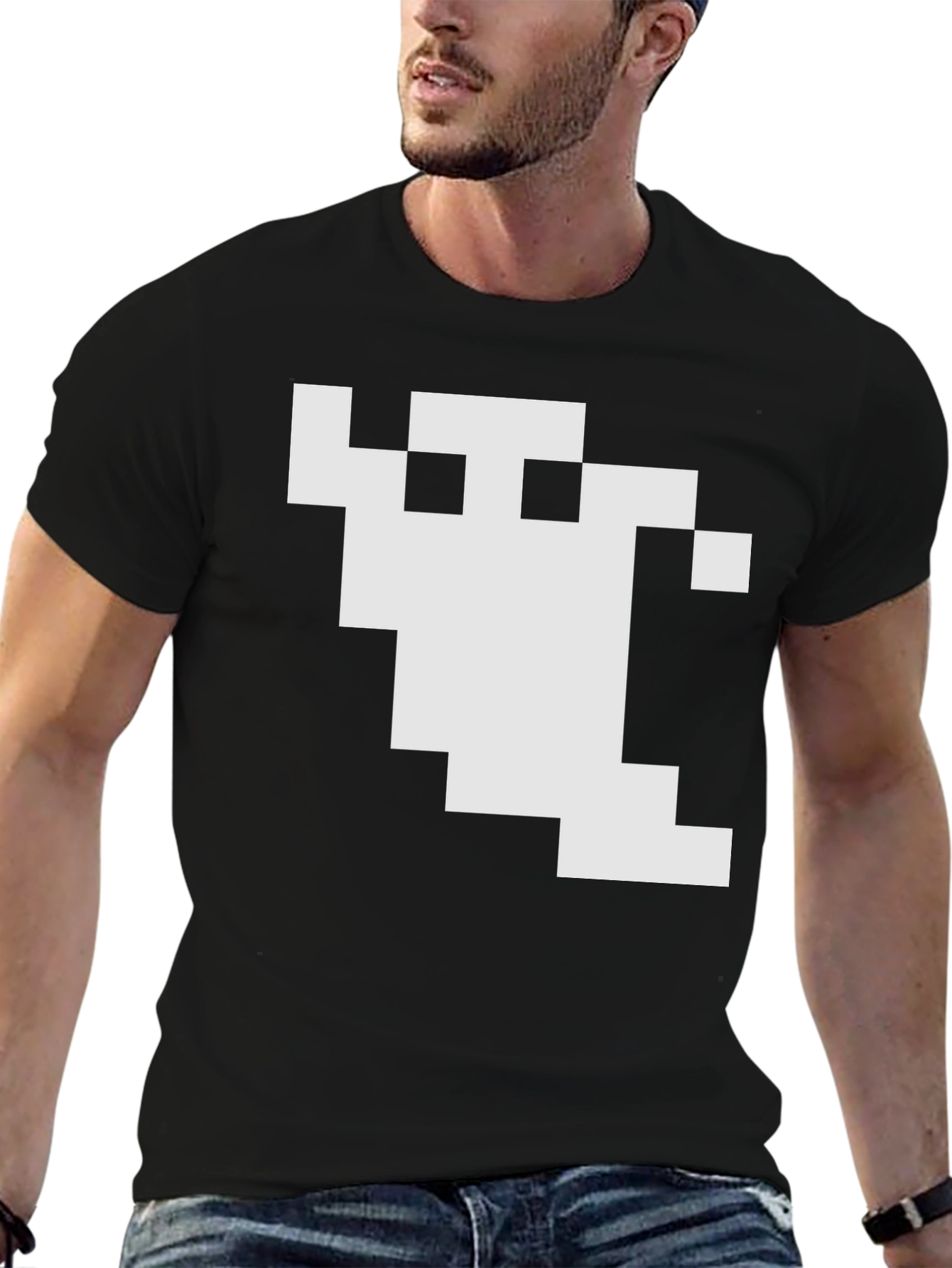 Pixel Ghost Graphic Black T-Shirt