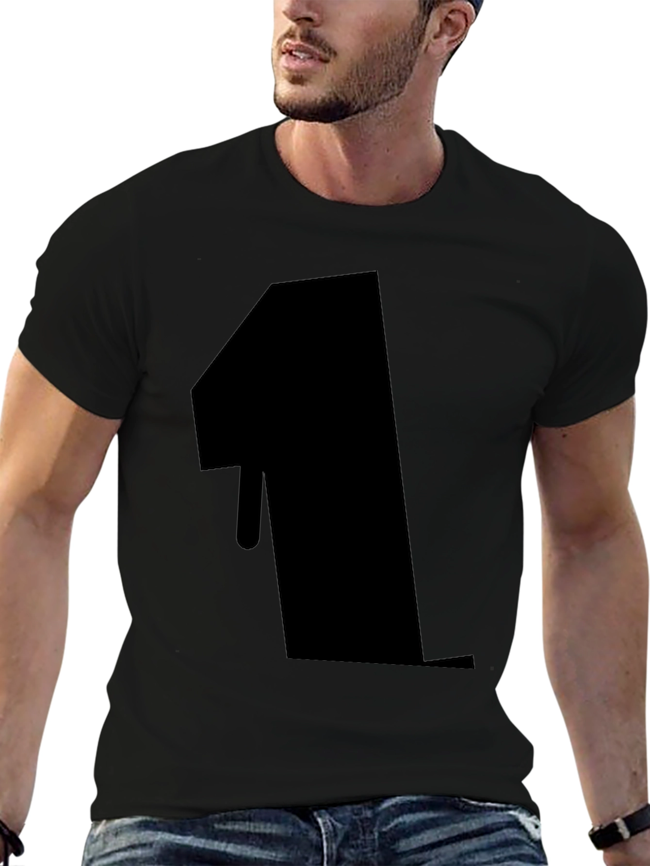 Bold Number 1 Graphic Tee - Black Cotton Blend