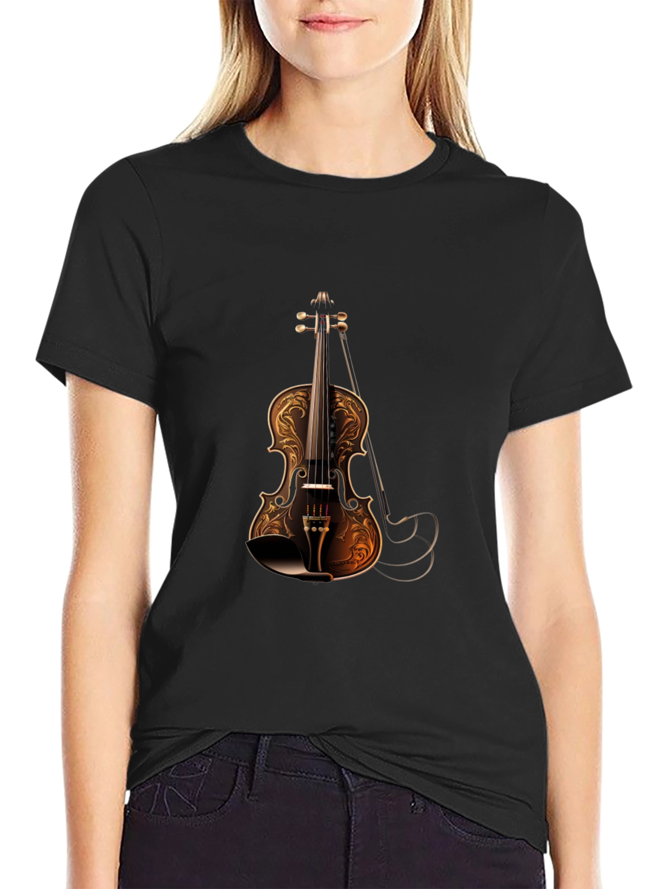 Violin Graphic Black T-Shirt | Stylish Music Tee