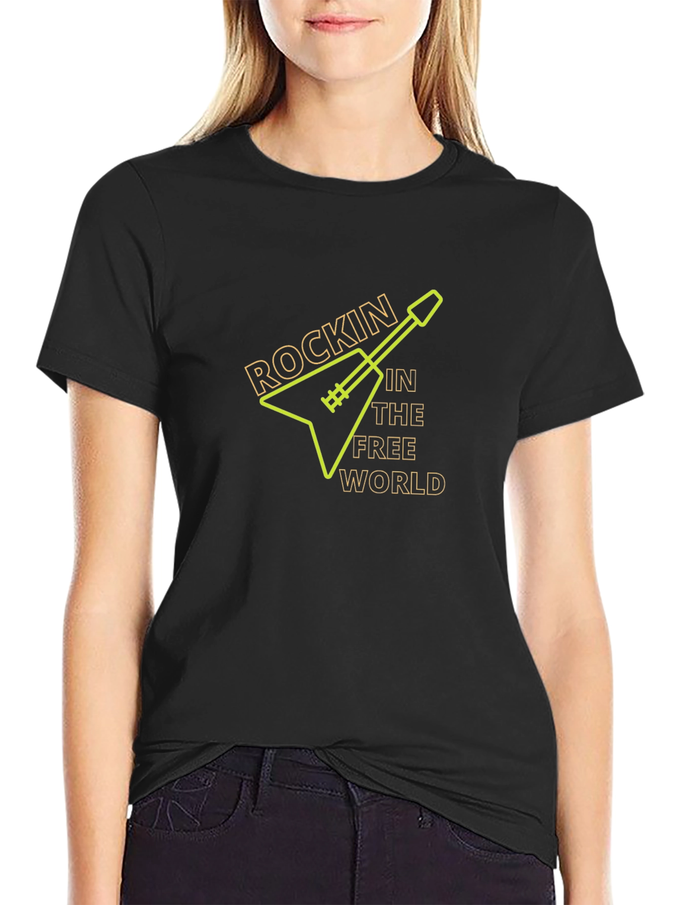 Rockin in the Free World Guitar Black T-Shirt