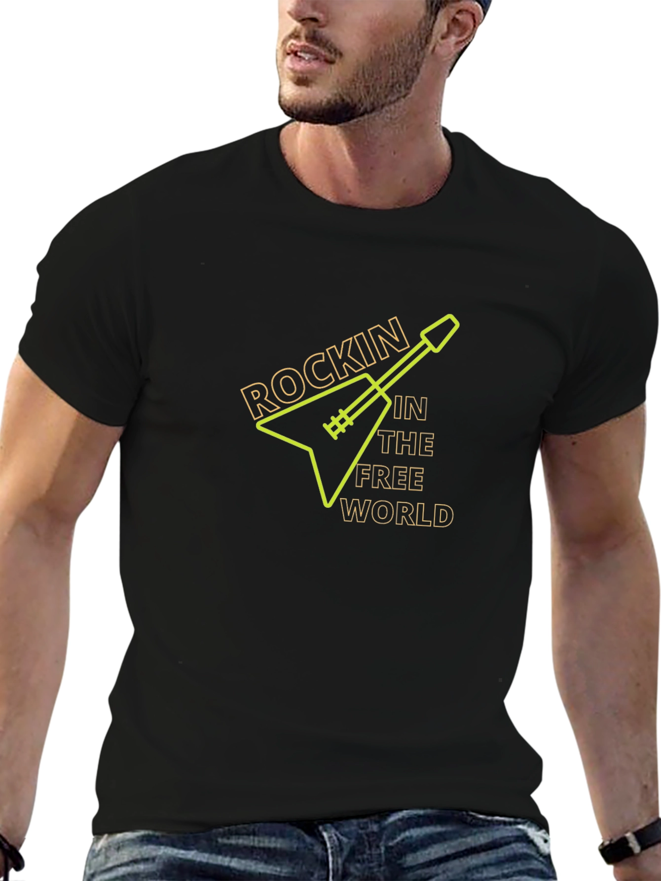 Rockin in the Free World Guitar Black T-Shirt