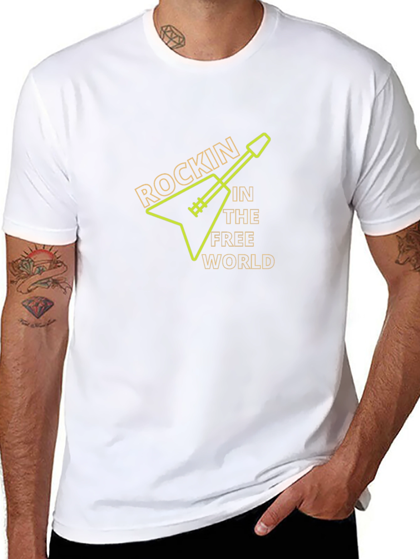 Rockin in the Free World Guitar Black T-Shirt