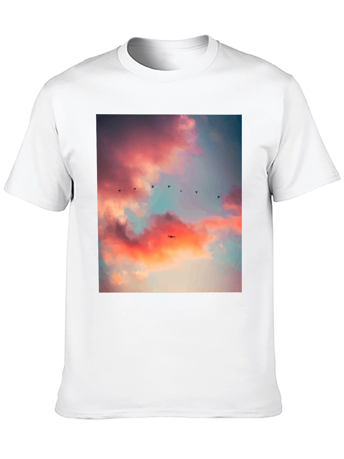 Sunset Sky Bird Print Black Tee