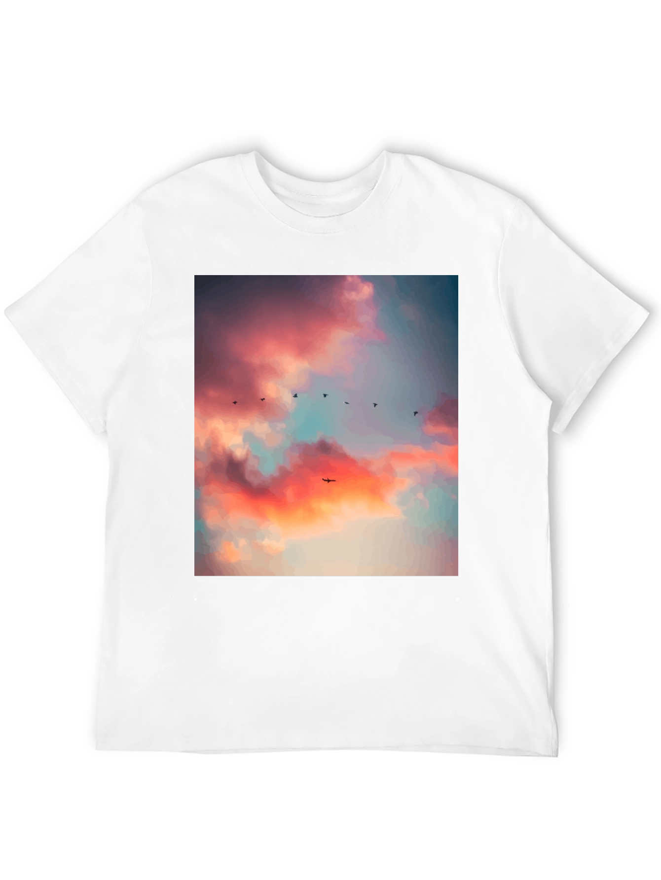 Sunset Sky Bird Print Black Tee